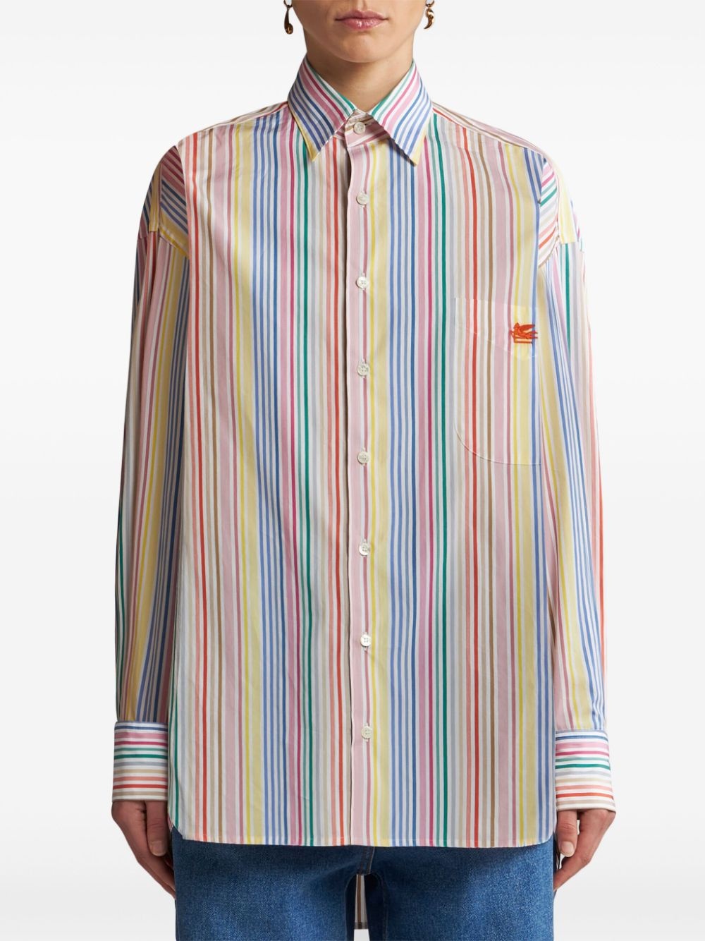 Pegaso-embroidery striped cotton shirt - 3