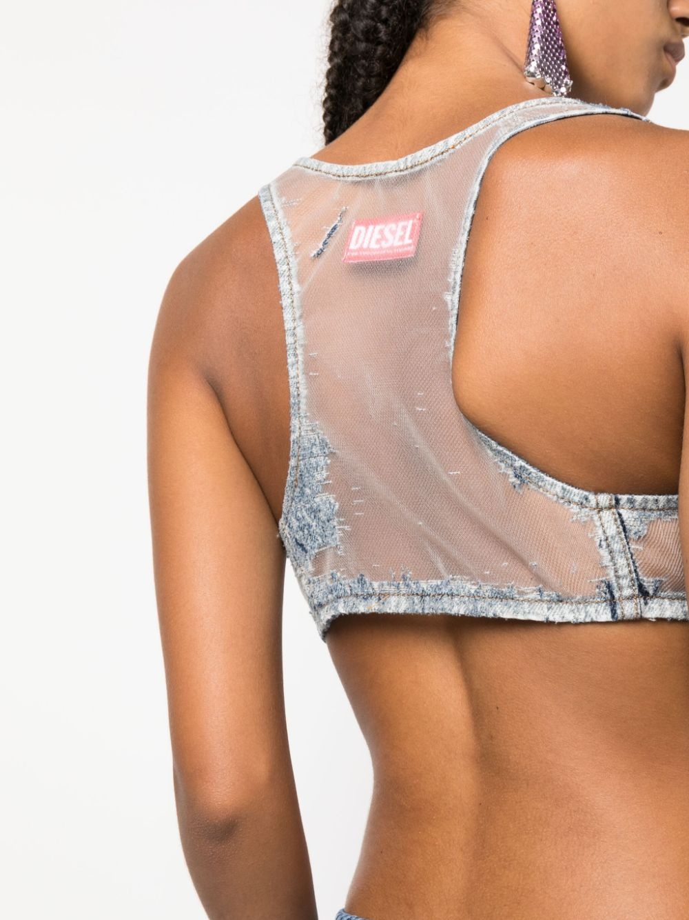 denim-patchwork mesh top - 5