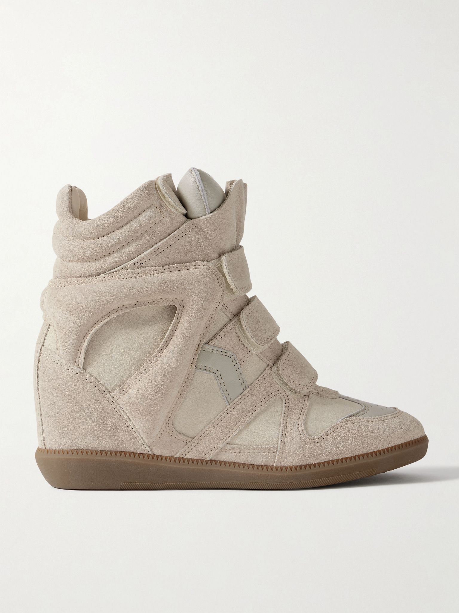 Bekett leather-trimmed suede wedge sneakers Ecru - 1