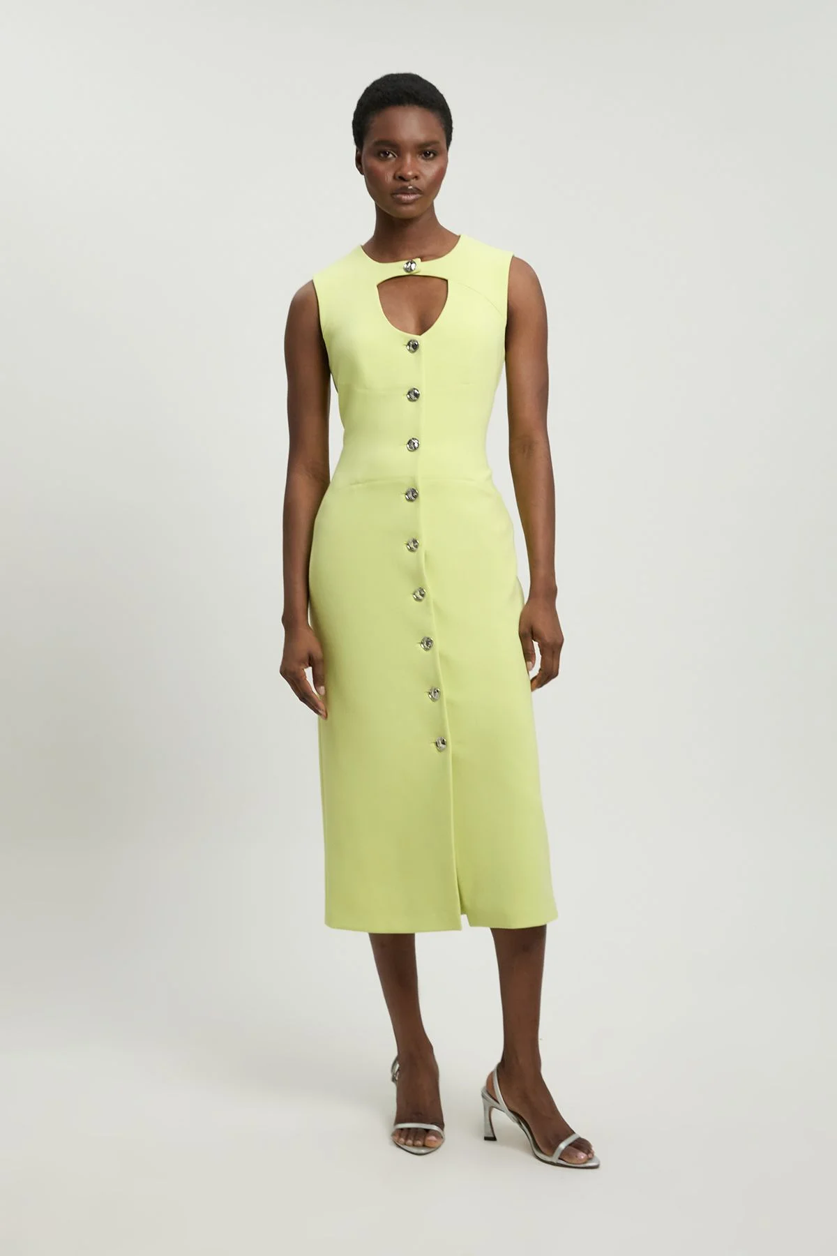 Compact Stretch Button Tailored Midi Dress - 1