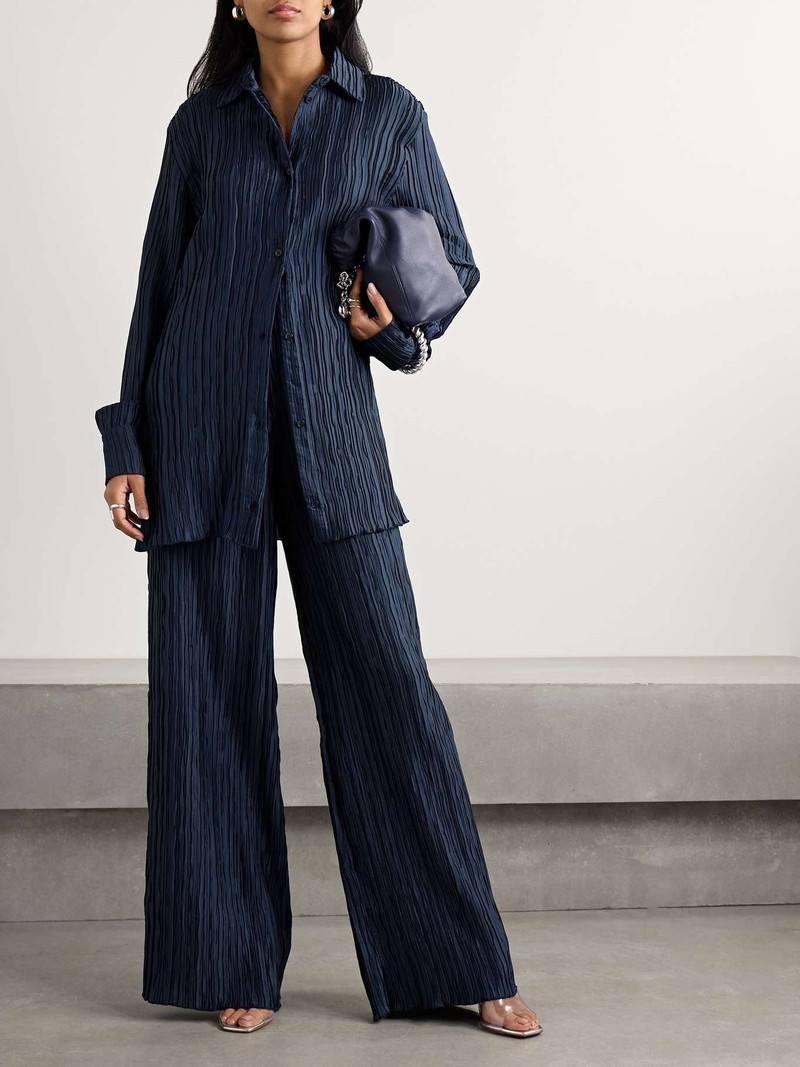 16ARLINGTON Mandrake plissé-satin wide-leg pants Navy outlook