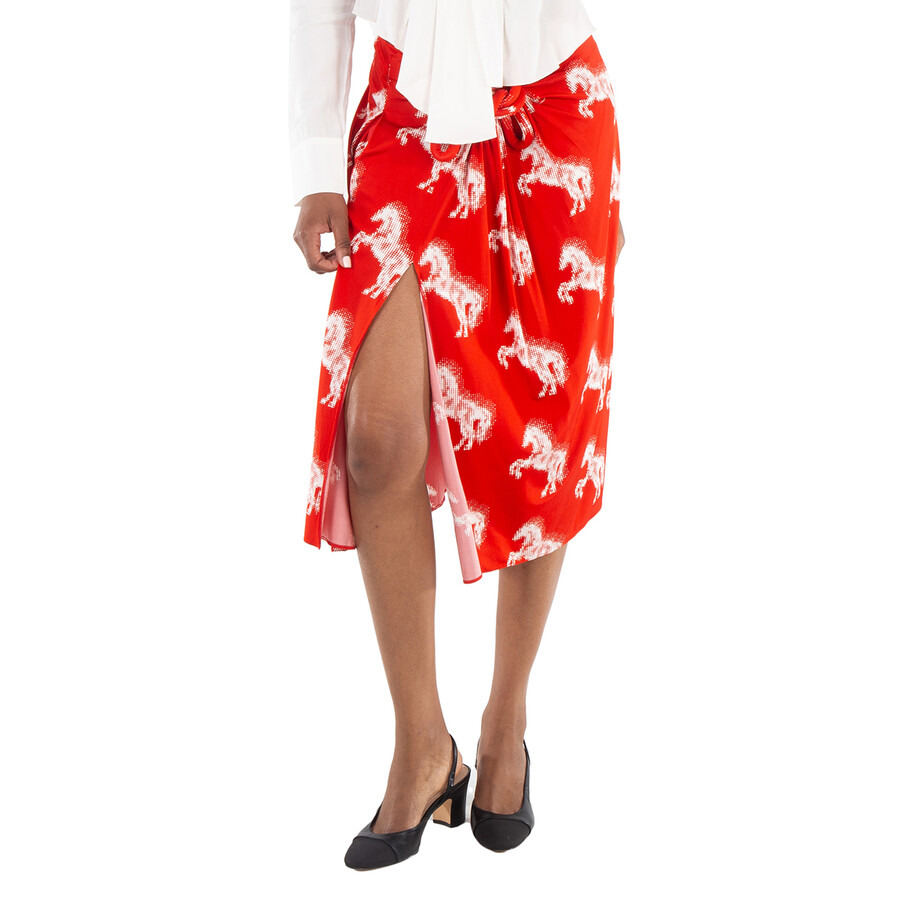 Stella McCartney Ladies Red Pixel Horses Bow Detailed Skirt - 2