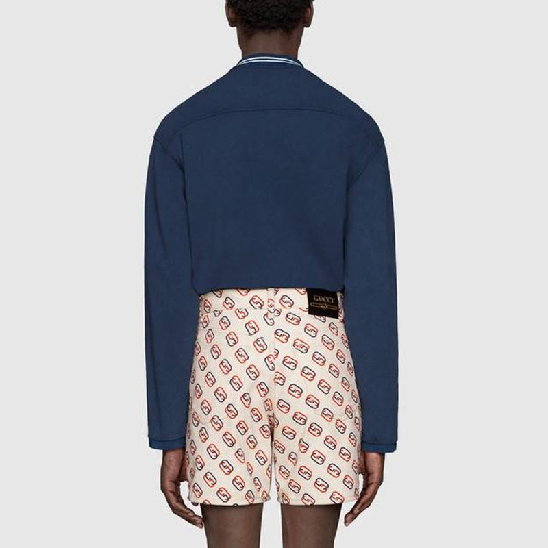 Men's Gucci SS21 Long Sleeves Autumn Blue Polo Shirt 573268-XJA6J-4345 4