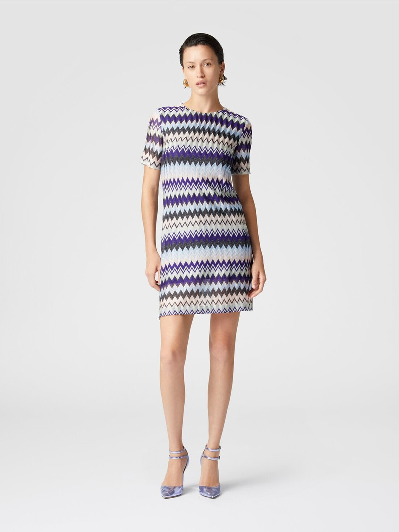 Missoni Short-sleeved mini-dress in zig zag lamé viscose outlook
