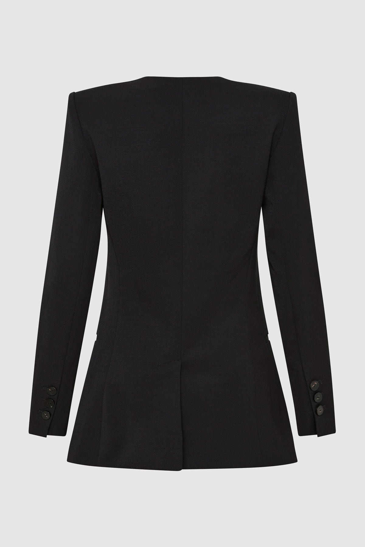 Raw Edge Collarless Blazer - Black - 7