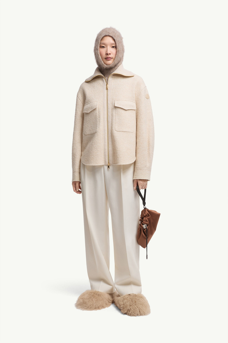 Moncler Bouclé Wool Blend Zip-Up Shirt outlook