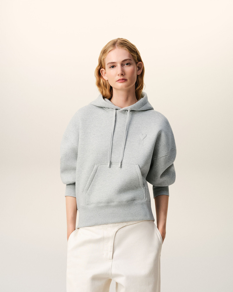 AMI Paris GREY COTTON EMBOSSED AMI DE COEUR HOODIE outlook