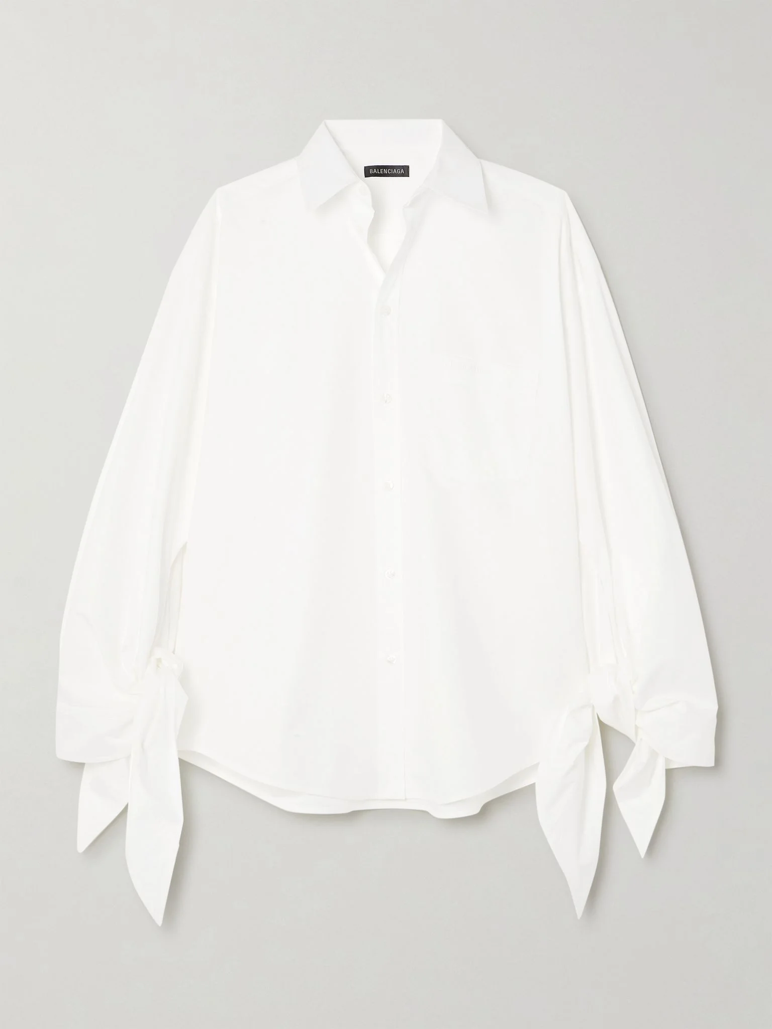 Oversized knotted cotton-poplin shirt White - 1