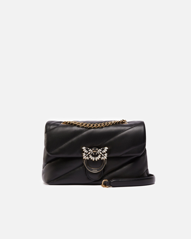 QUILTED LOVE BAG PUFF SHOULDER BAG WITH JEWEL BUCKLE PINKO GALLERIA 1