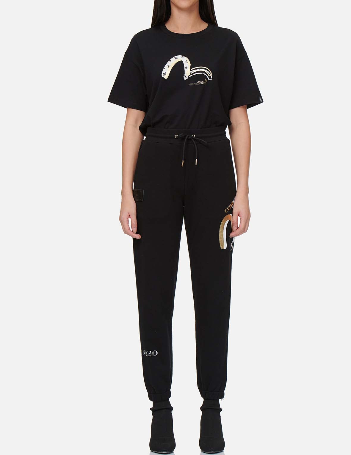 Cast Shadow Effect Seagull Foil Print Sweatpants - 5