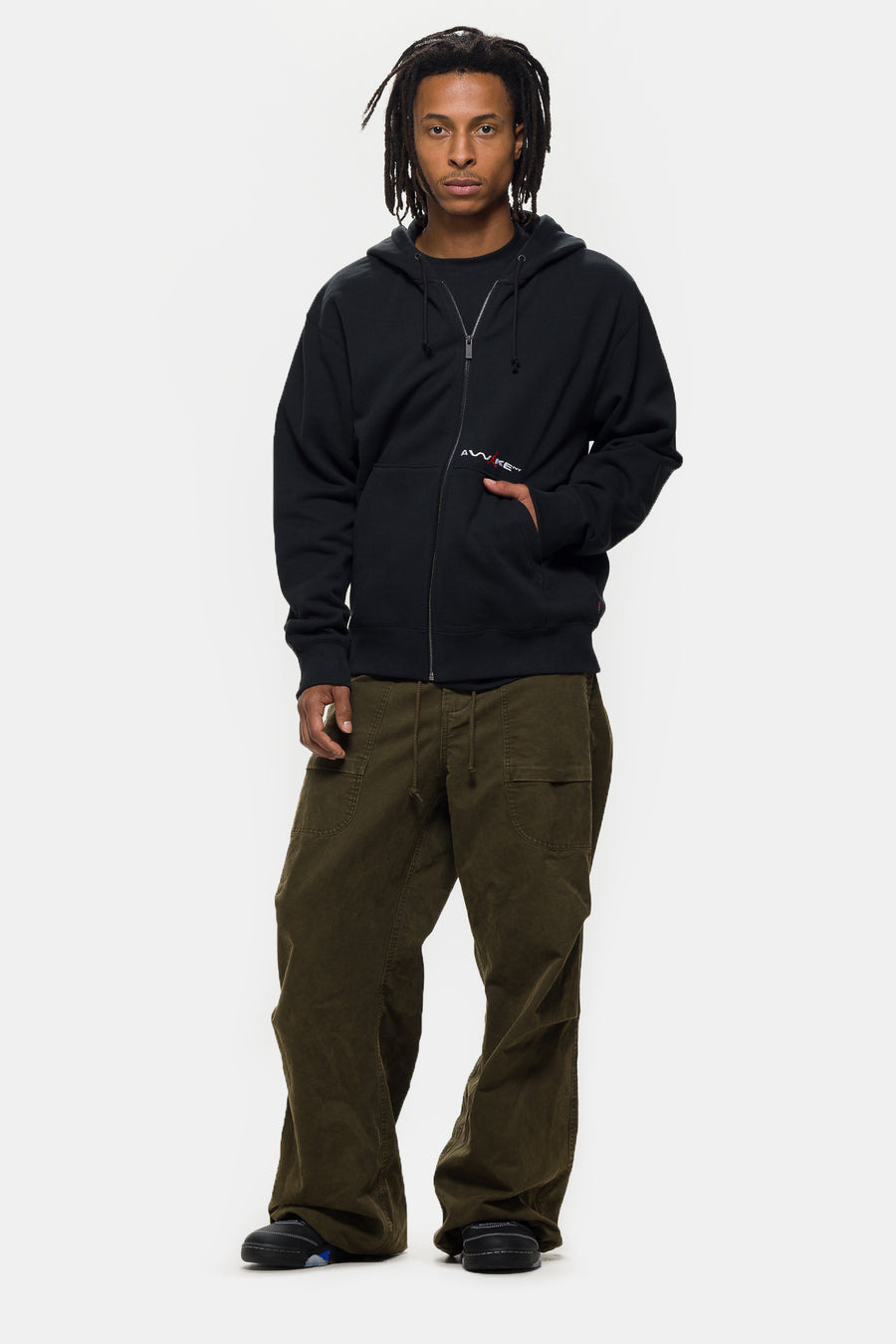 Awake NY Full-Zip Fleece Hoodie in Black/University Red - 2