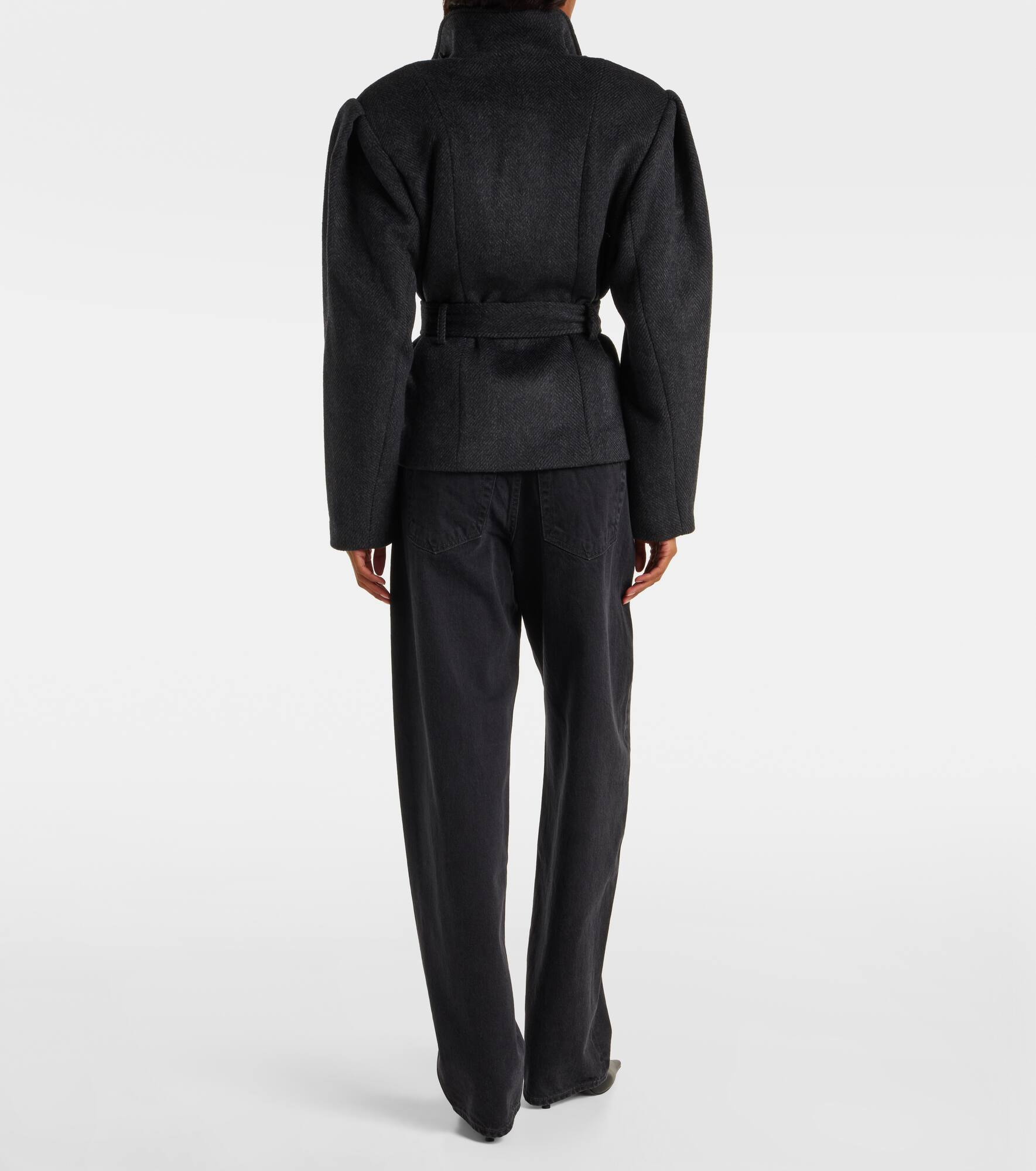 Marie belted herringbone wool-blend jacket - 3