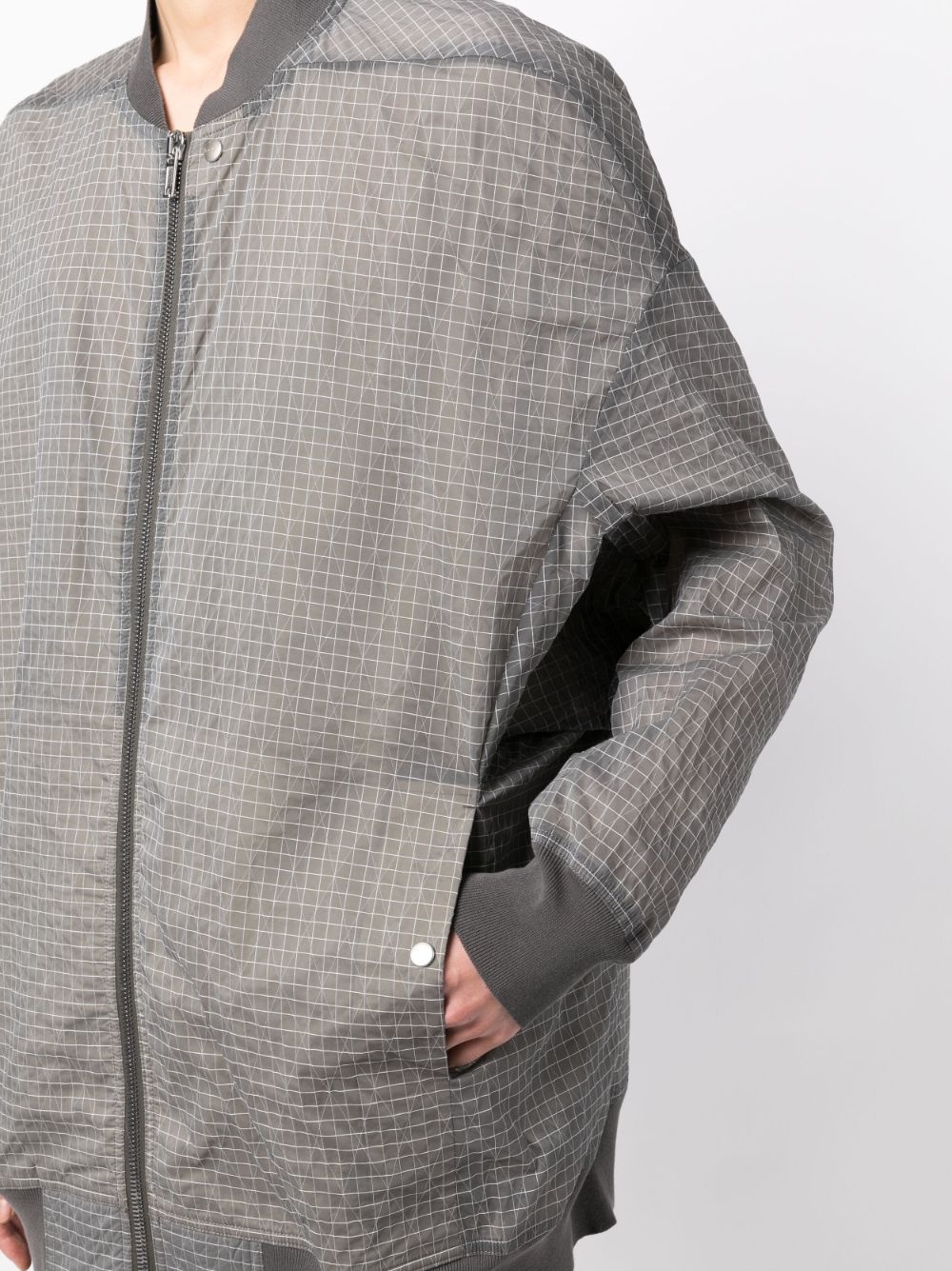 grid-patterned zipped bomber jacket - 5