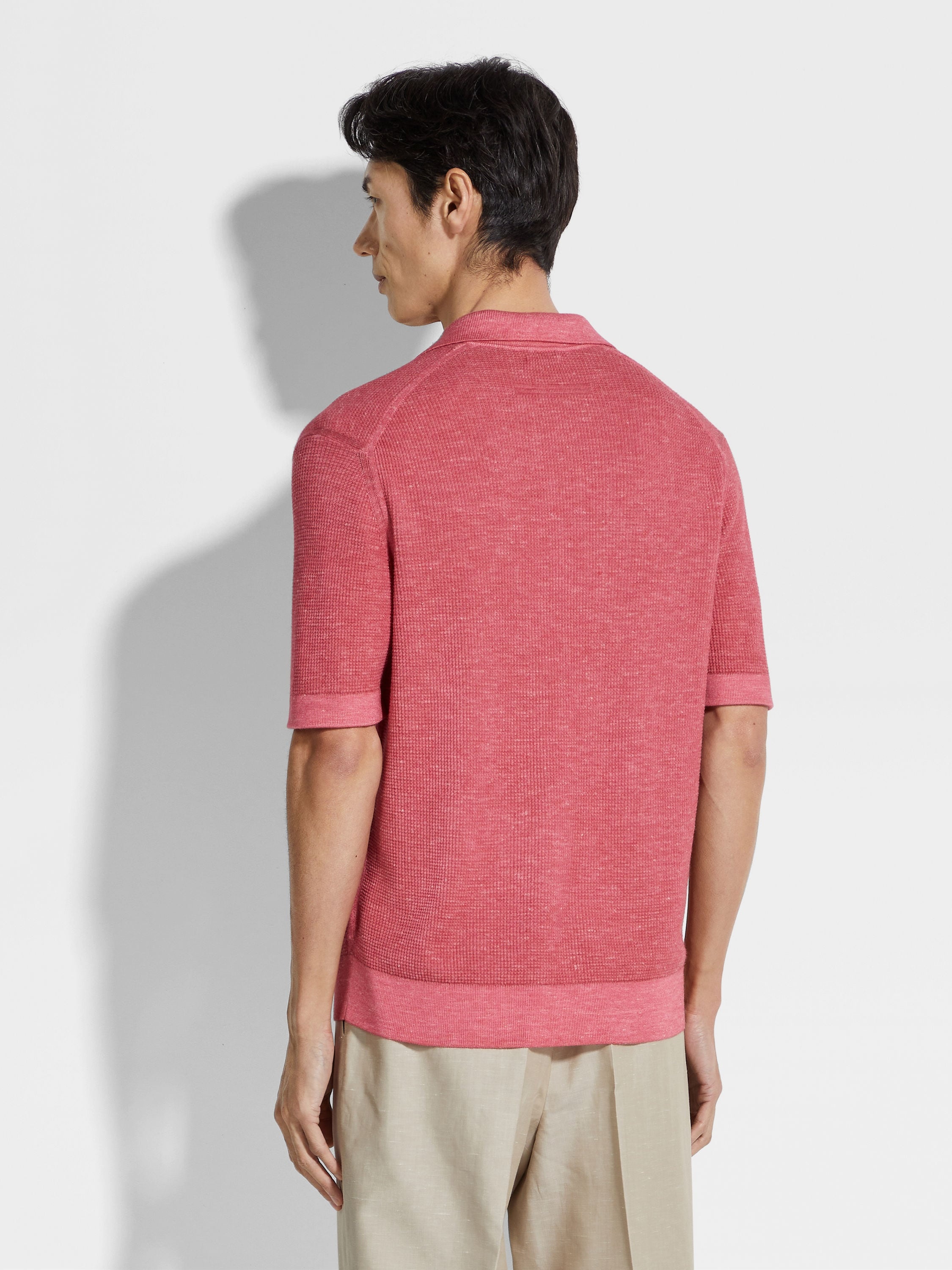 FUCHSIA MÉLANGE SILK CASHMERE AND LINEN POLO SHIRT - 5