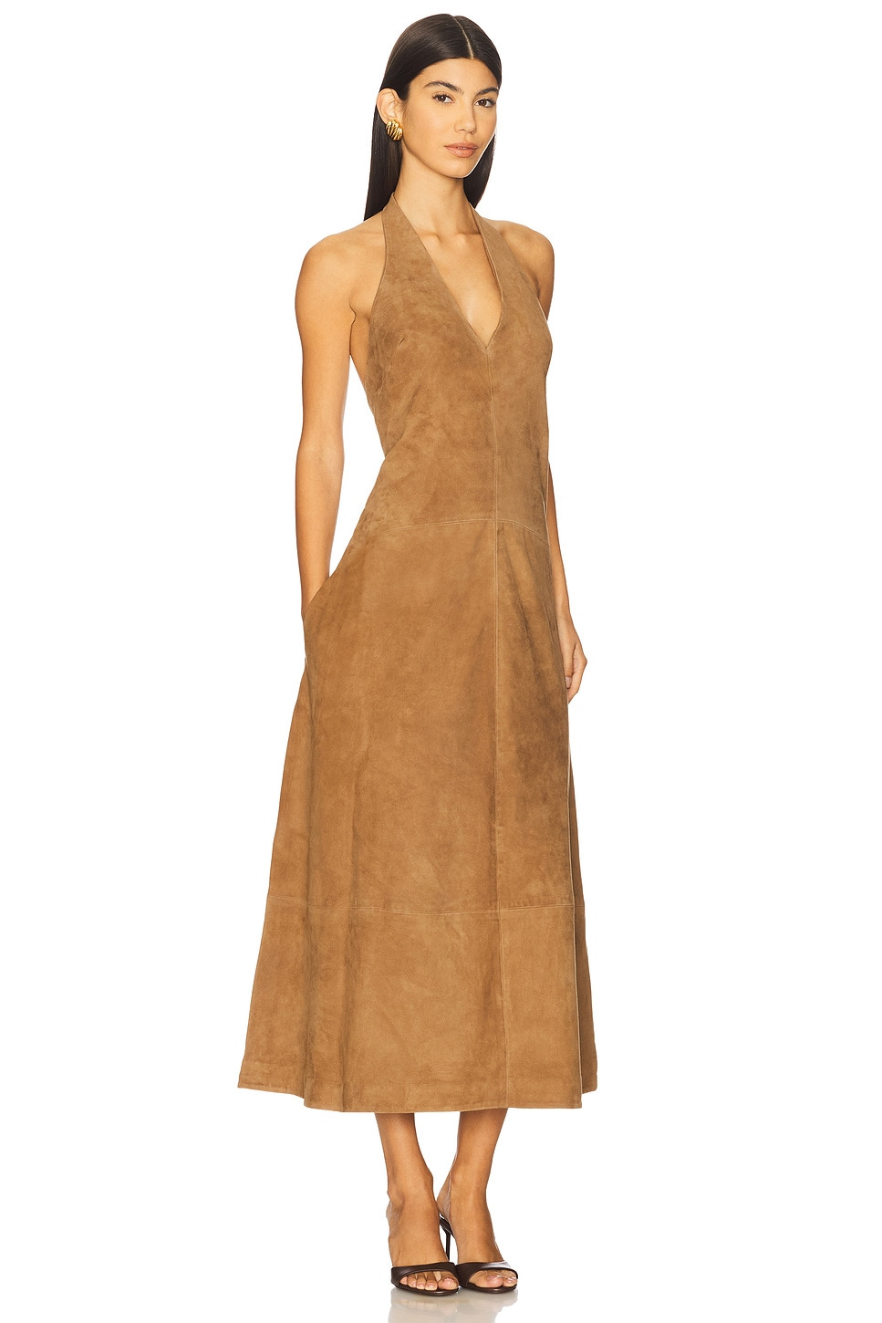 Suede Halter Plunge Dress - 2