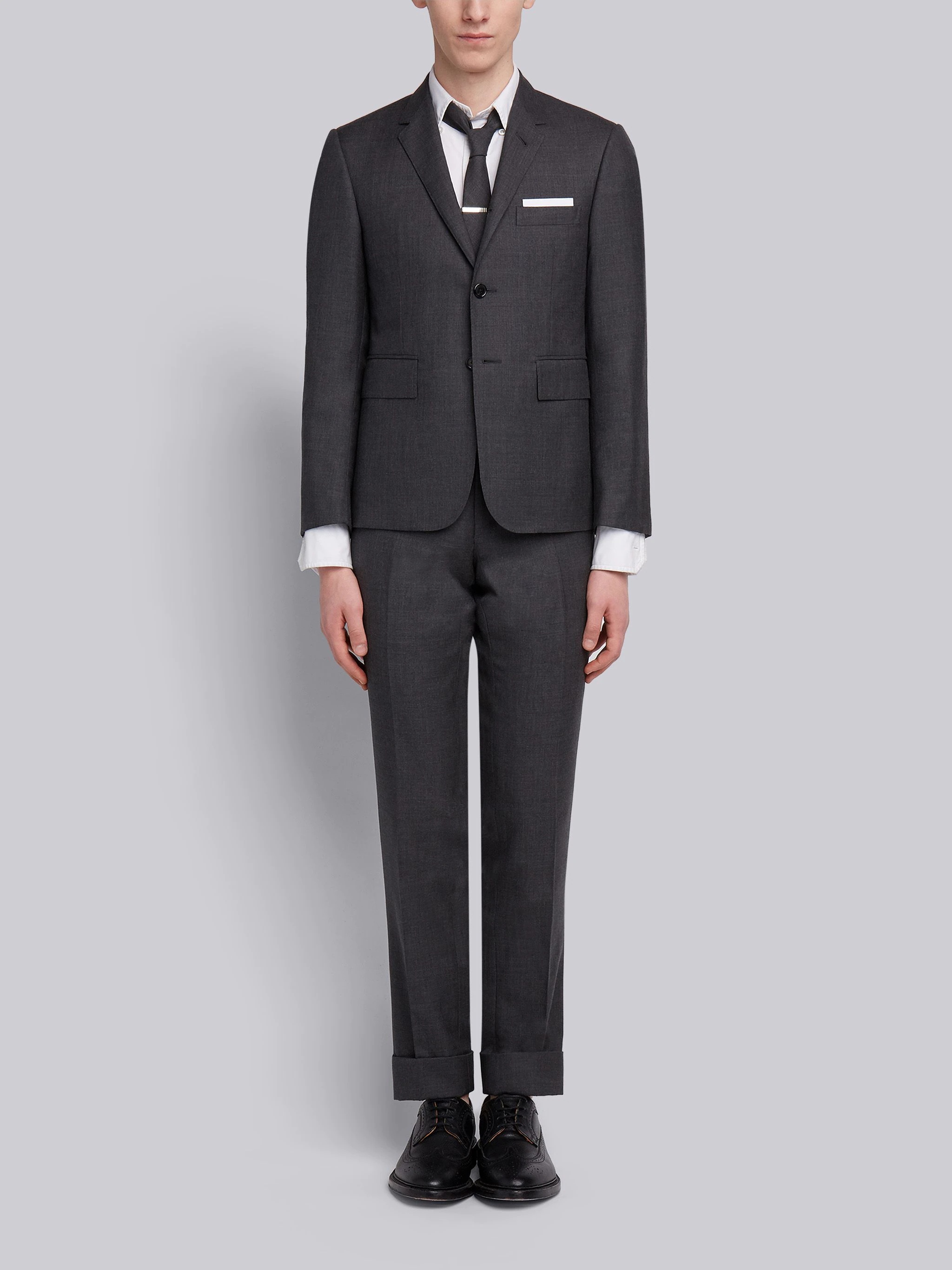 Dark Grey Super 120's Wool Twill Classic Suit and Tie - 1