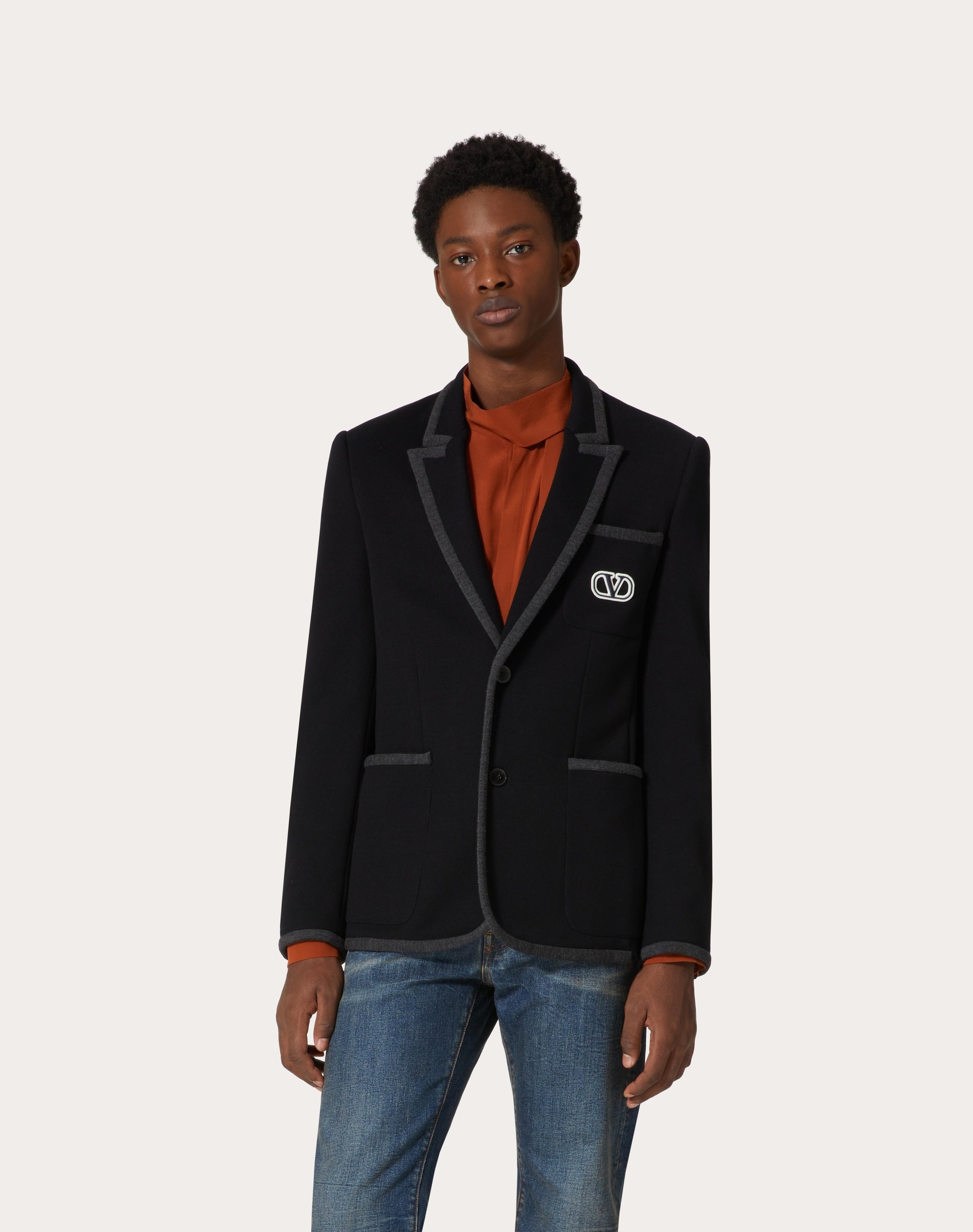 SINGLE-BREASTED COTTON JERSEY JACKET WITH VLOGO SIGNATURE PATCH - 3