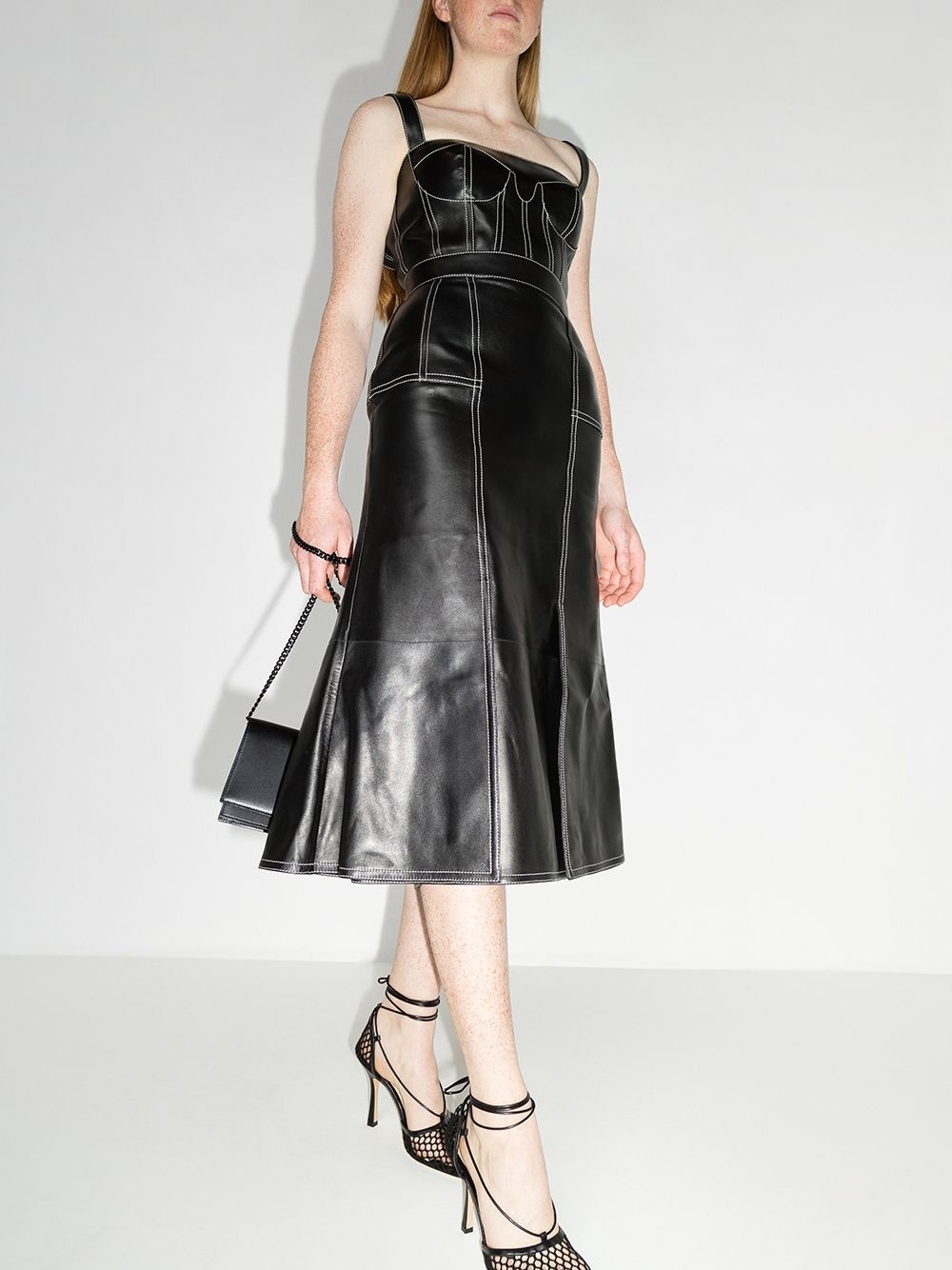 square-neck leather midi dress - 5