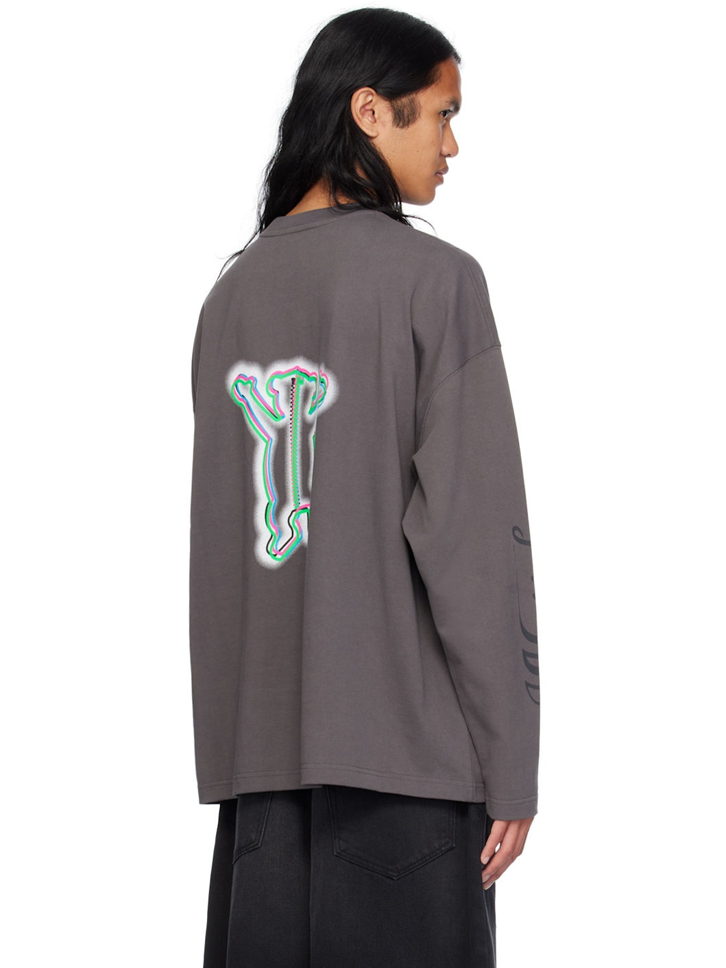 Gray Colorful Teddy Print Long Sleeve T-Shirt - 3