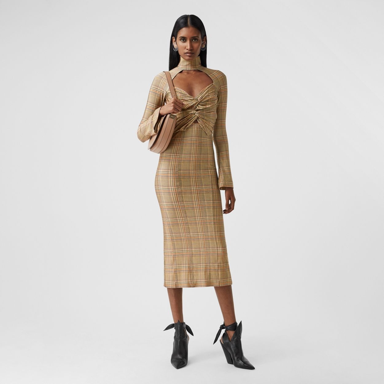 Cut-out Check Stretch Jersey Dress - 2