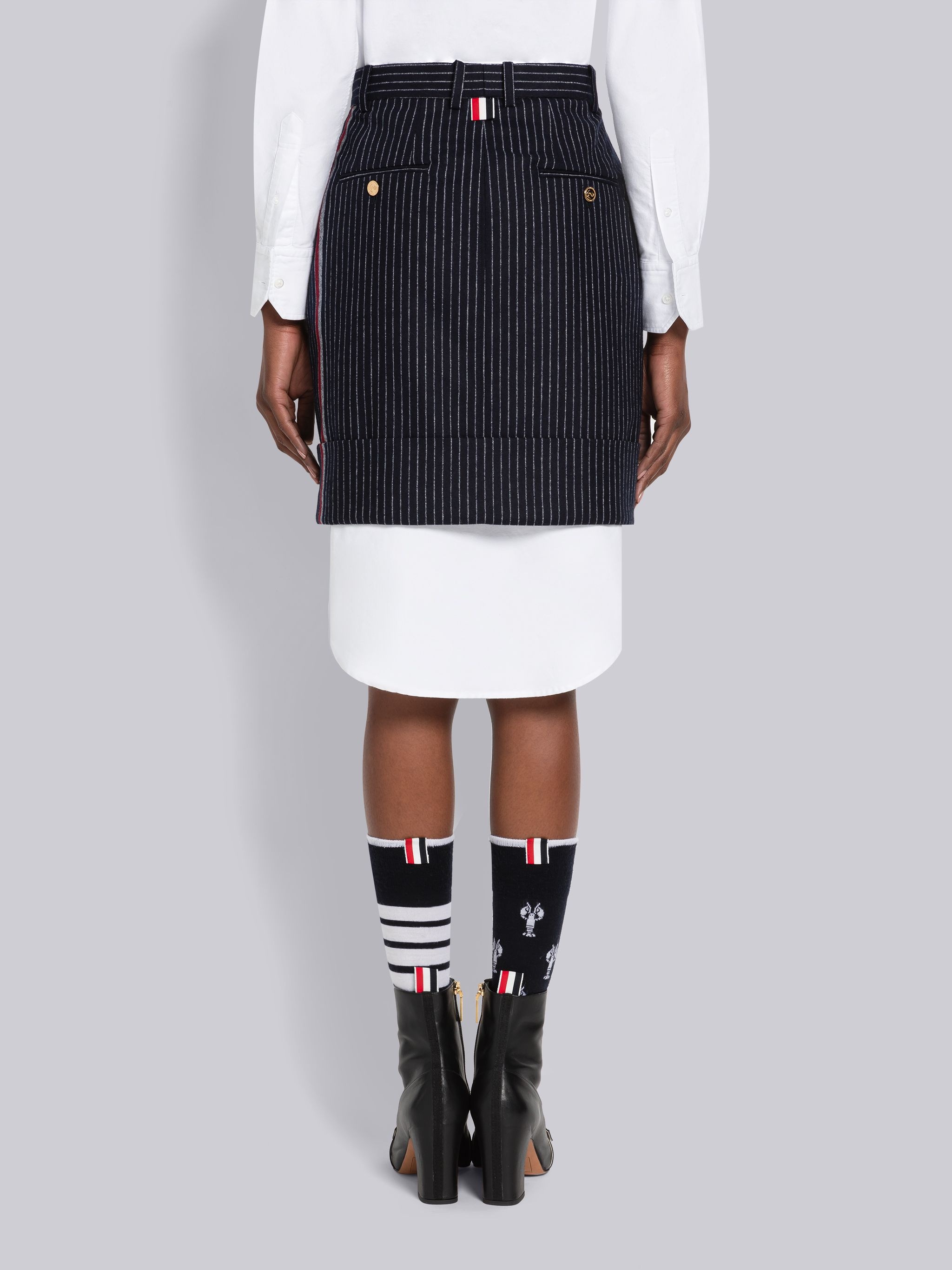 Chalk Stripe Flannel Straight Mini Skirt - 3
