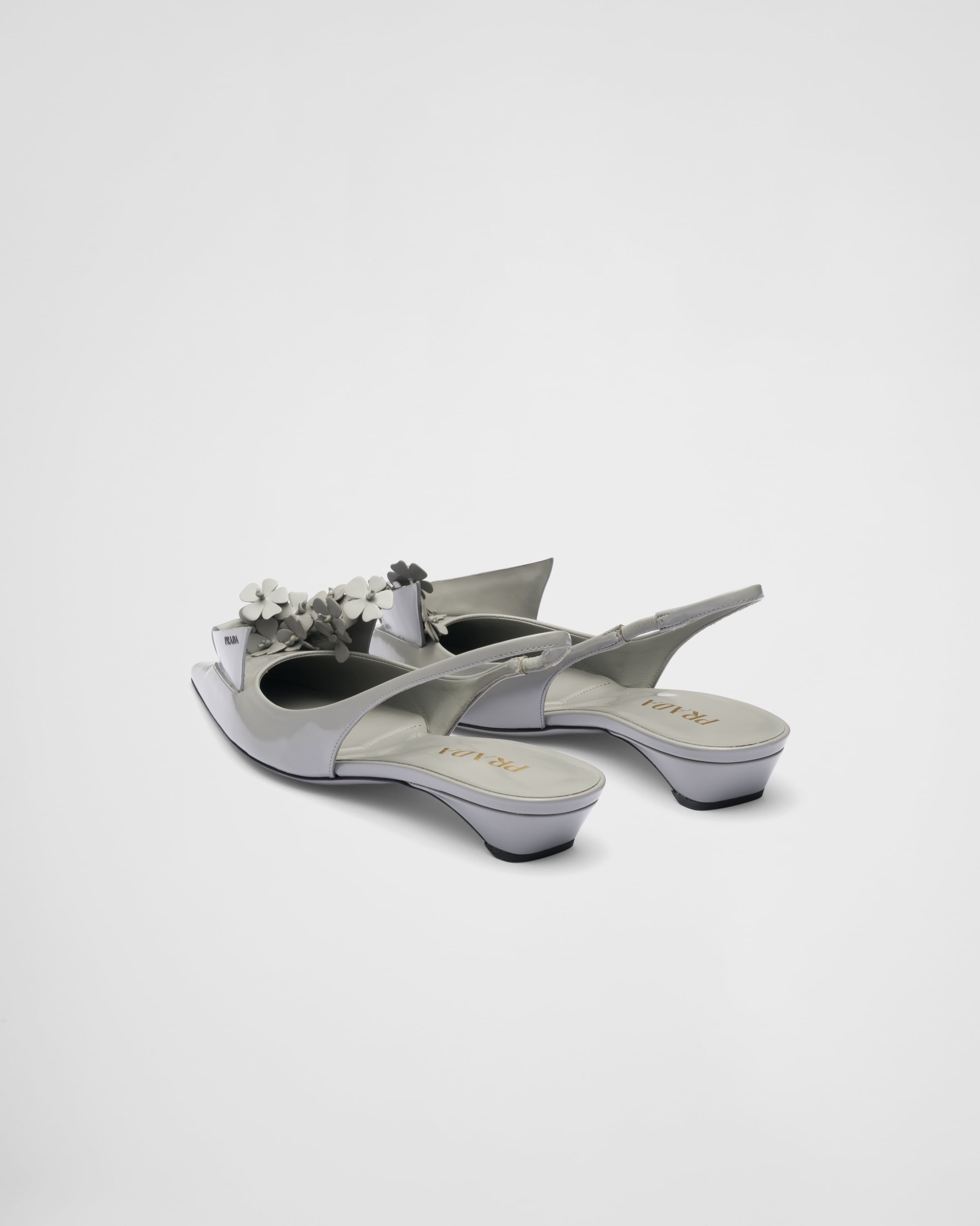 Brushed leather slingback pumps with floral appliques - 4