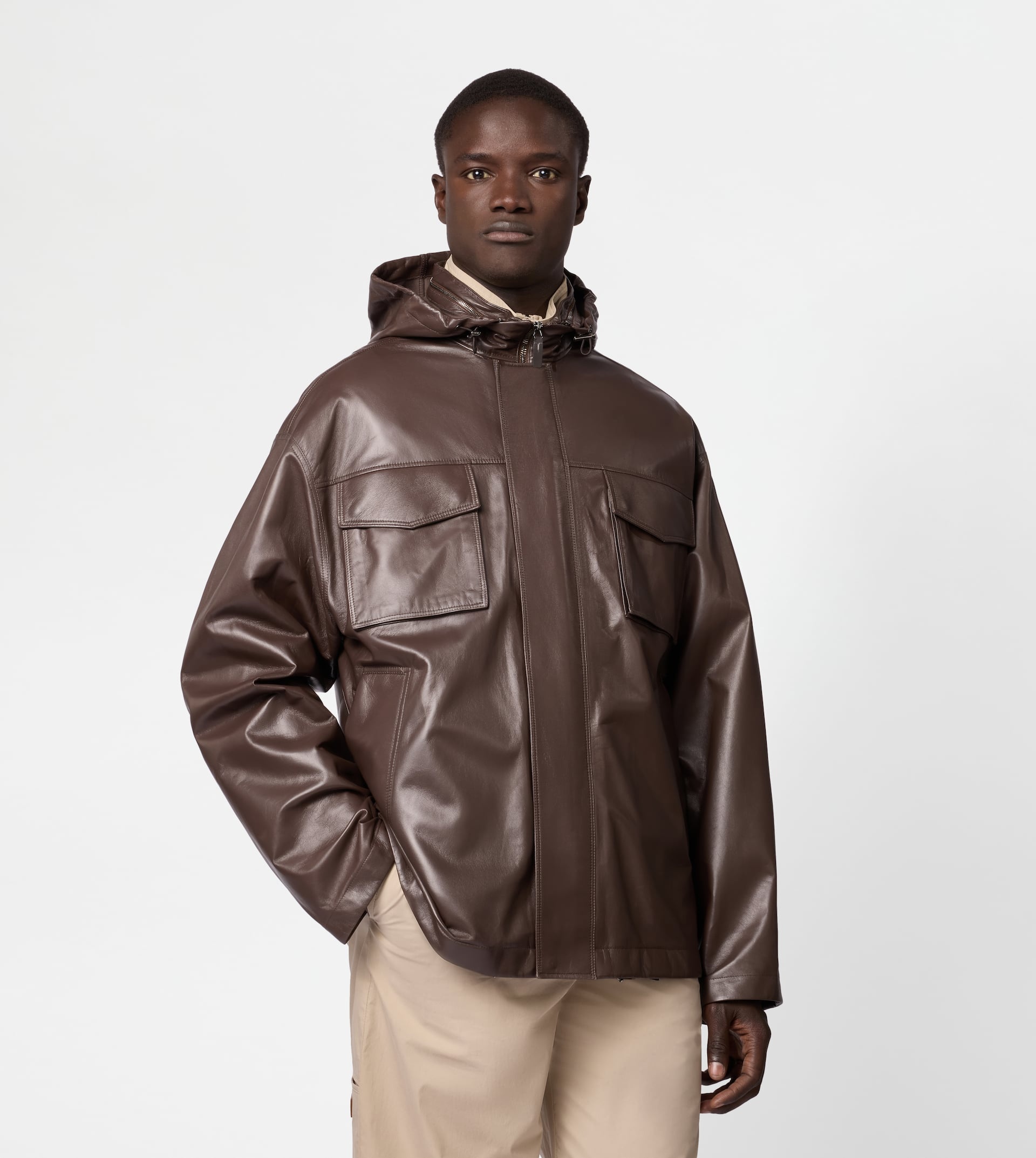 COMFORT FIT FIELD JACKET IN NAPPA LEATHER - BROWN - 4