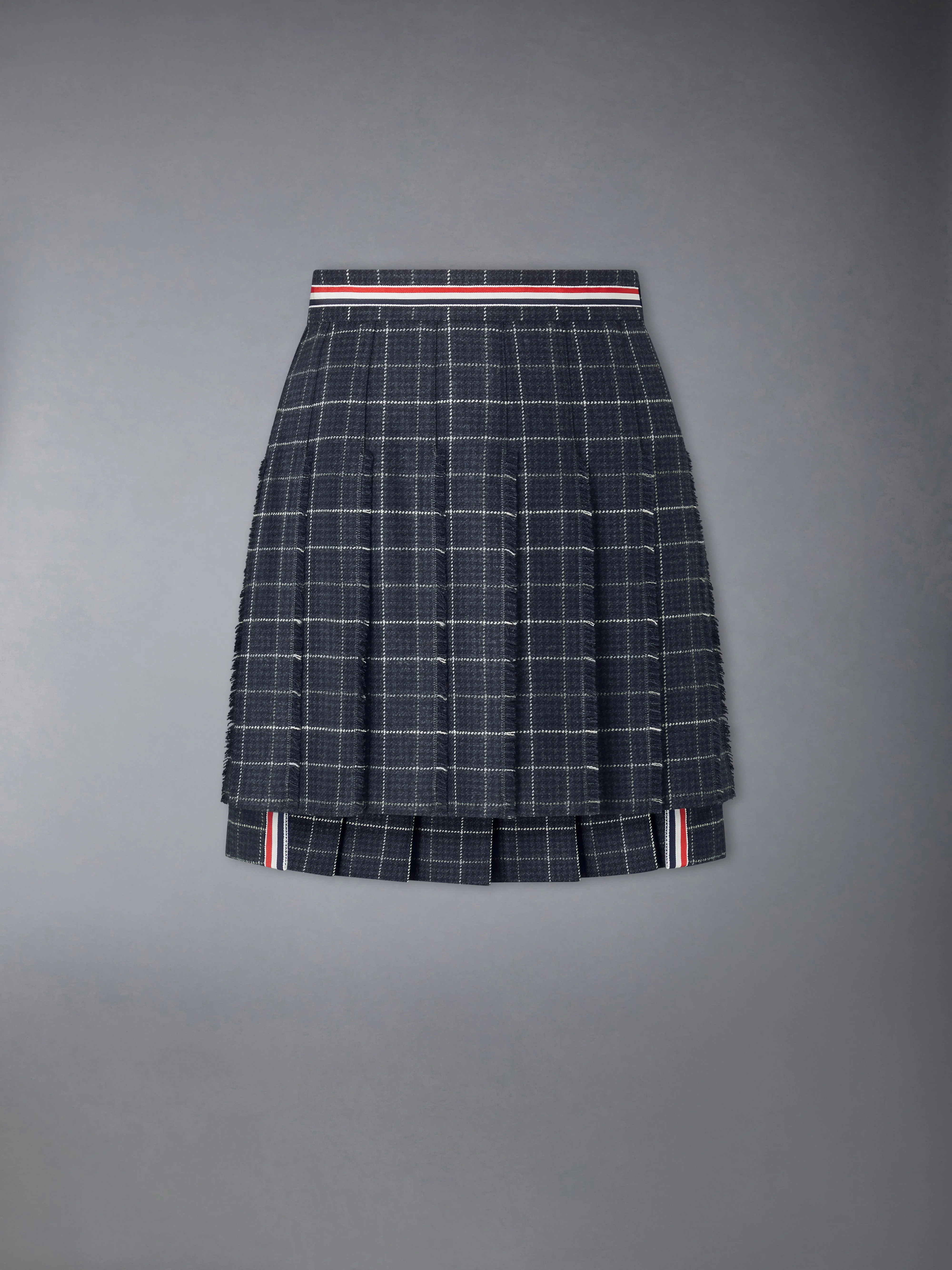 WINDOWPANE HOUNDSTOOTH TEVIOT TWEED PLEATED MINI SKIRT - 1