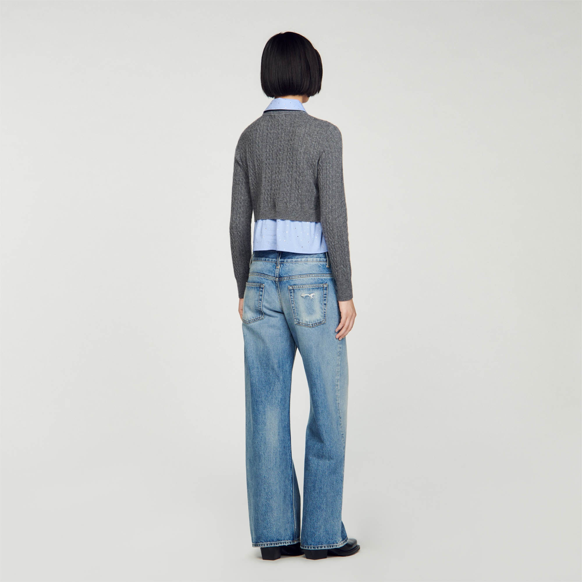 CROPPED CABLE KNIT SWEATER - 6