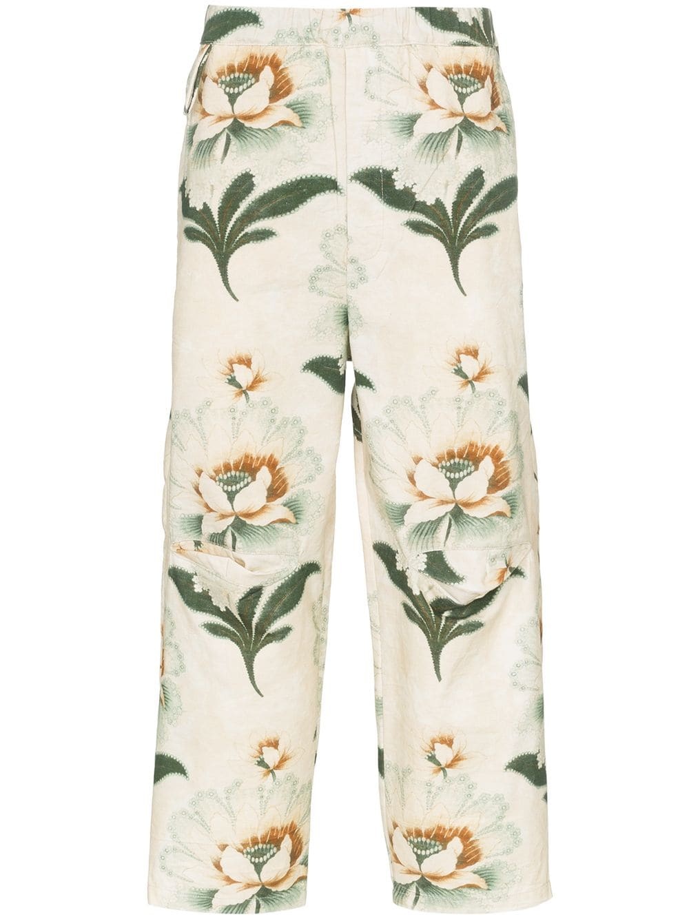 lotus flower print cropped trousers - 1