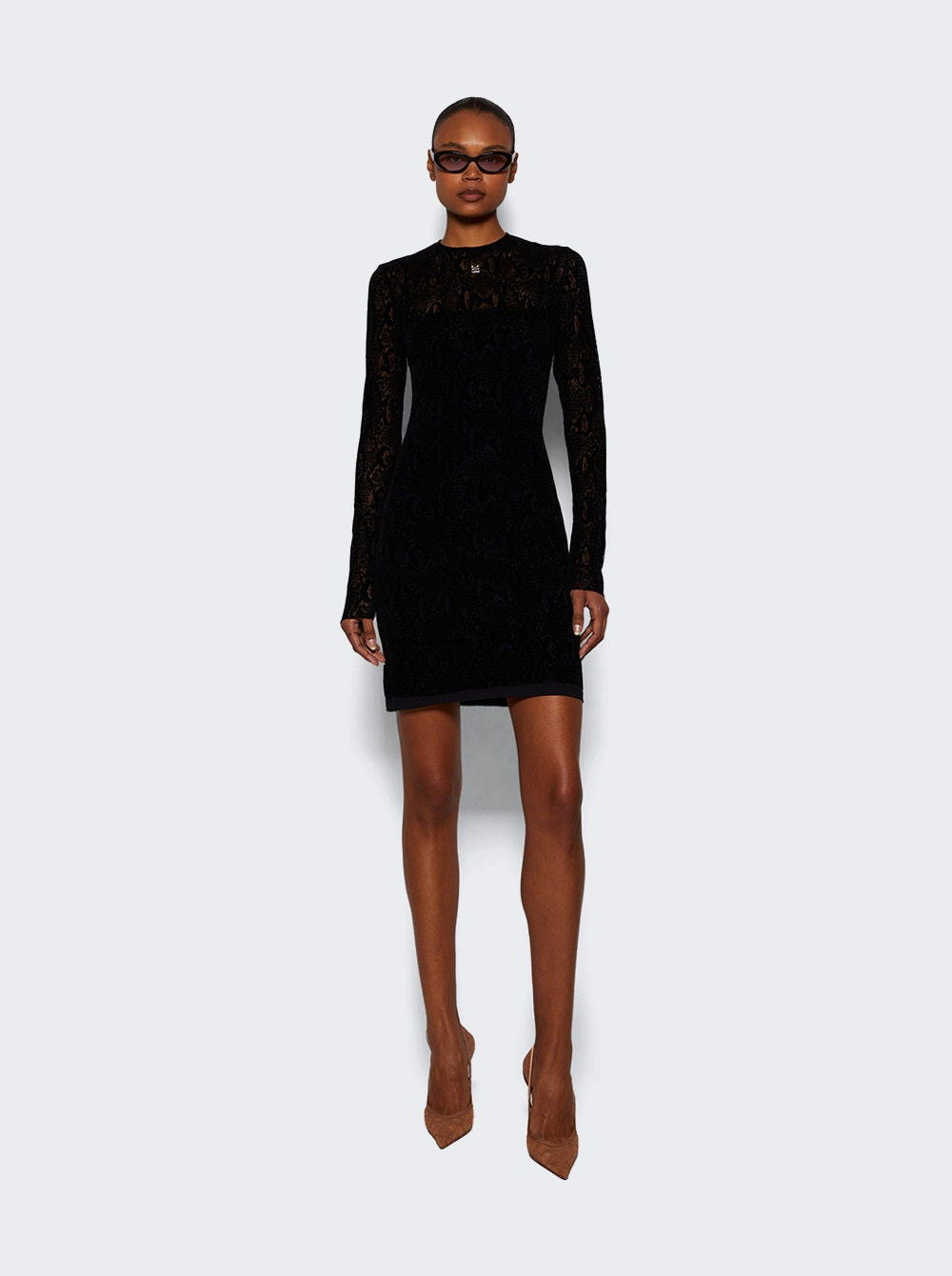 Long Sleeve Tulle Dress Black - 5