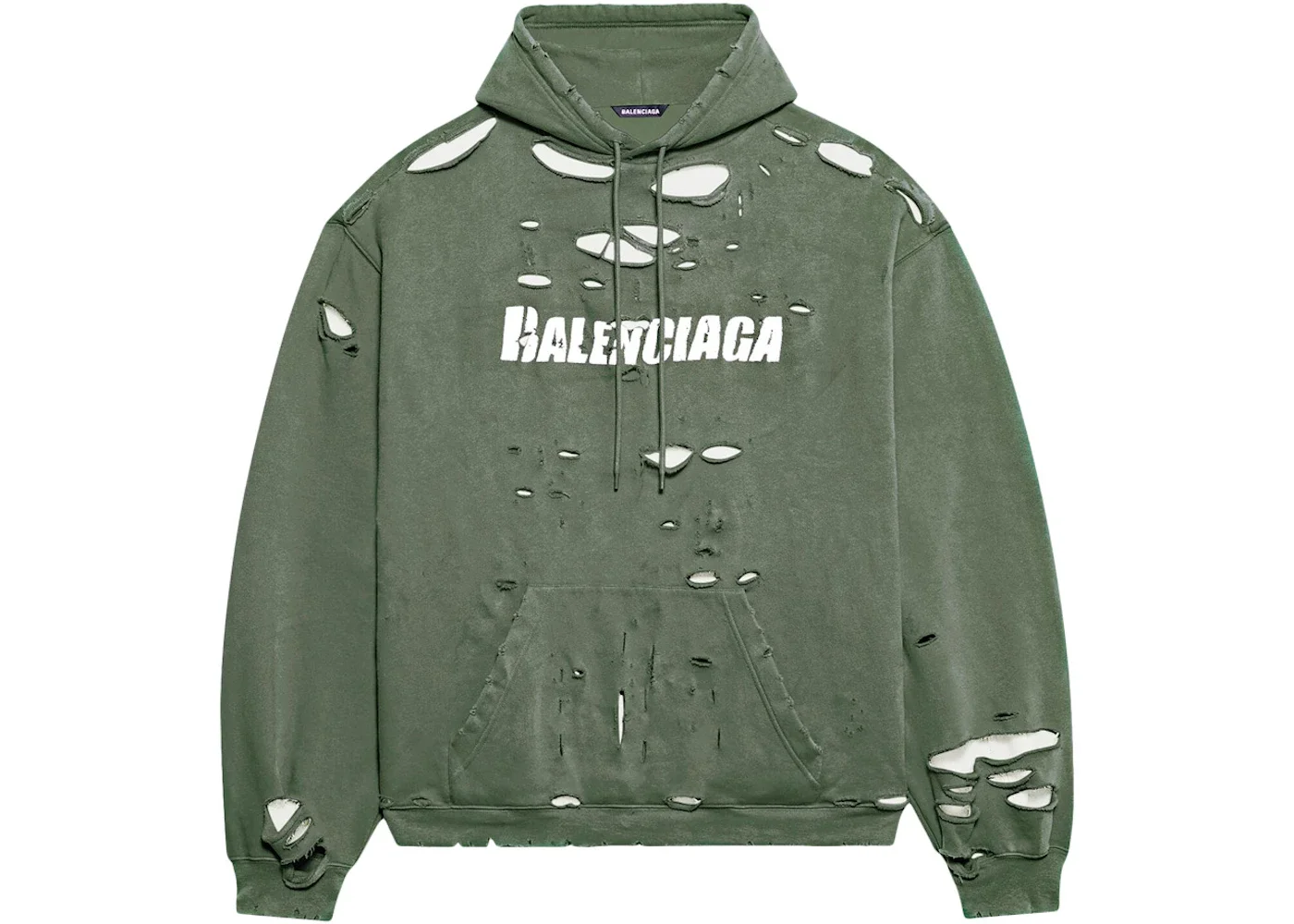 Balenciaga Caps Destroyed Oversize Fit Hoodie Dark Green/White - 1