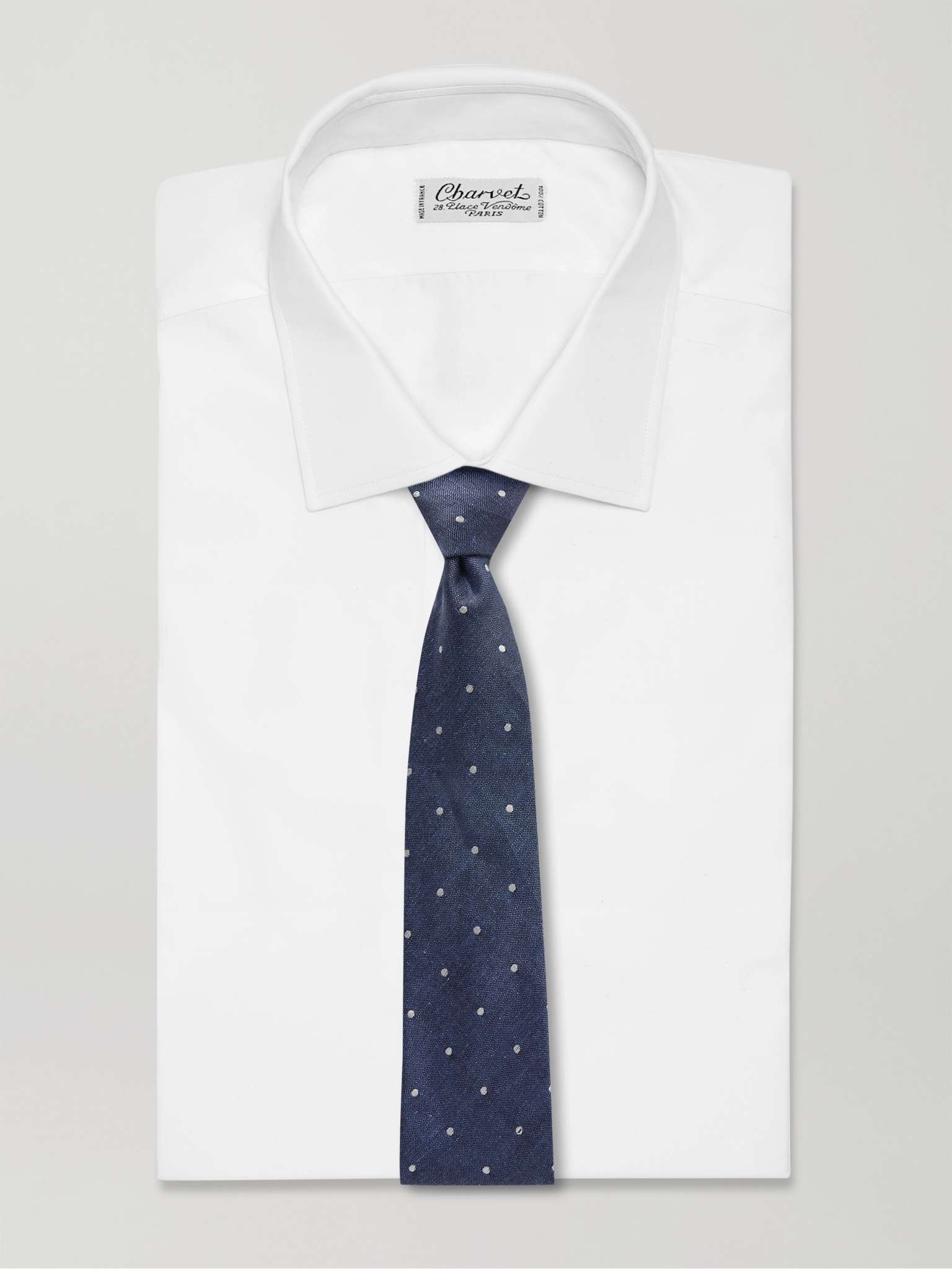 8cm Polka-Dot Linen and Silk-Blend Tie - 2