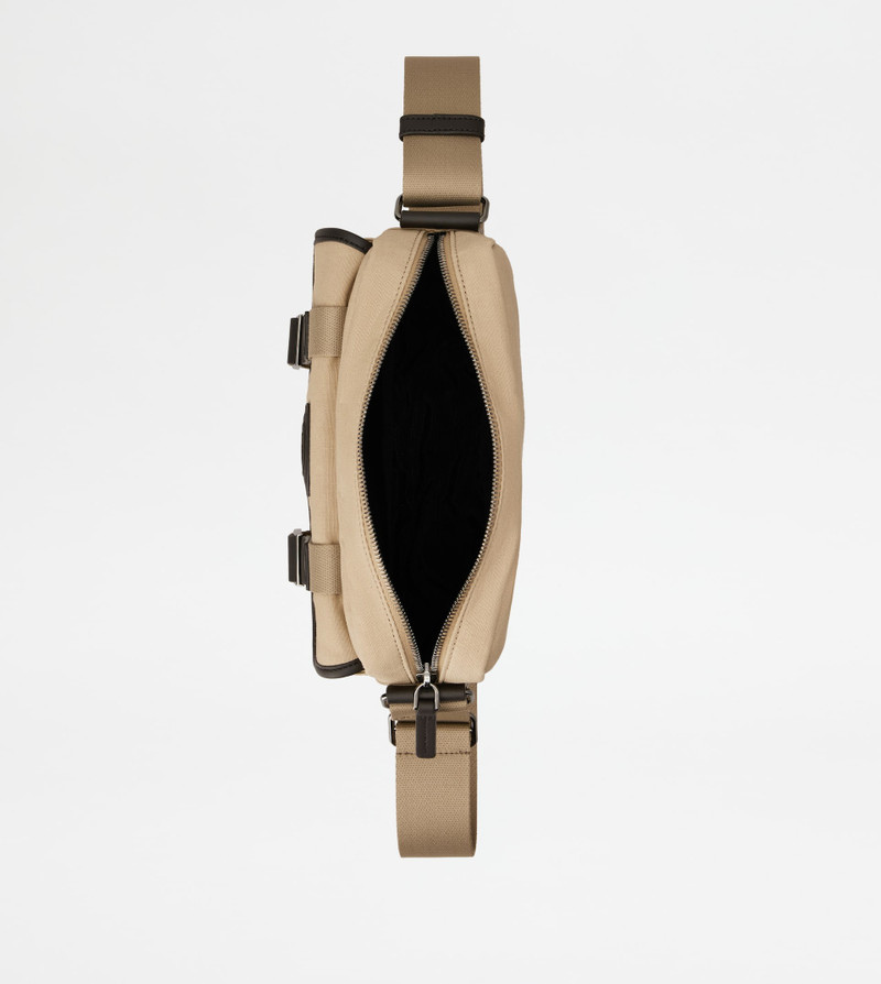 MESSENGER BAG IN FABRIC AND LEATHER MINI - BROWN, NATURAL 4