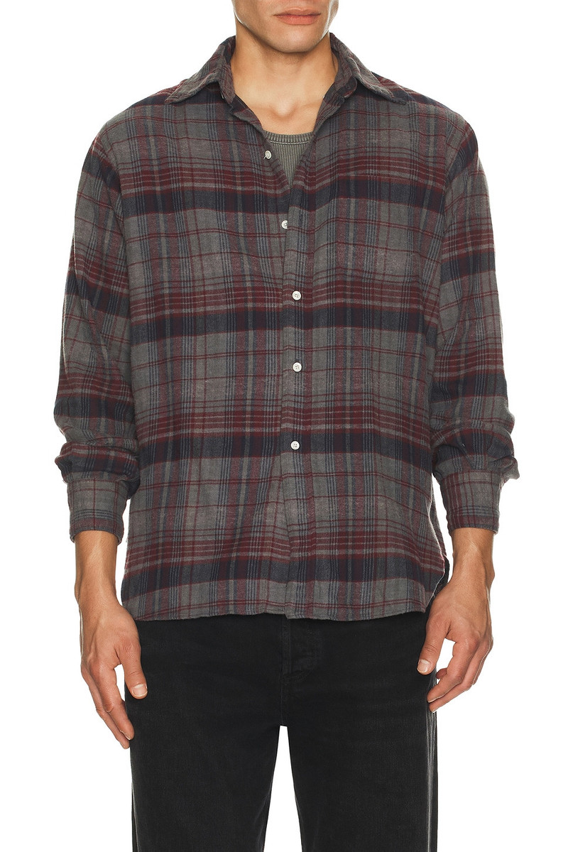 BEAMS PLUS Open Collar Brushed Satin Plaid Shirt outlook