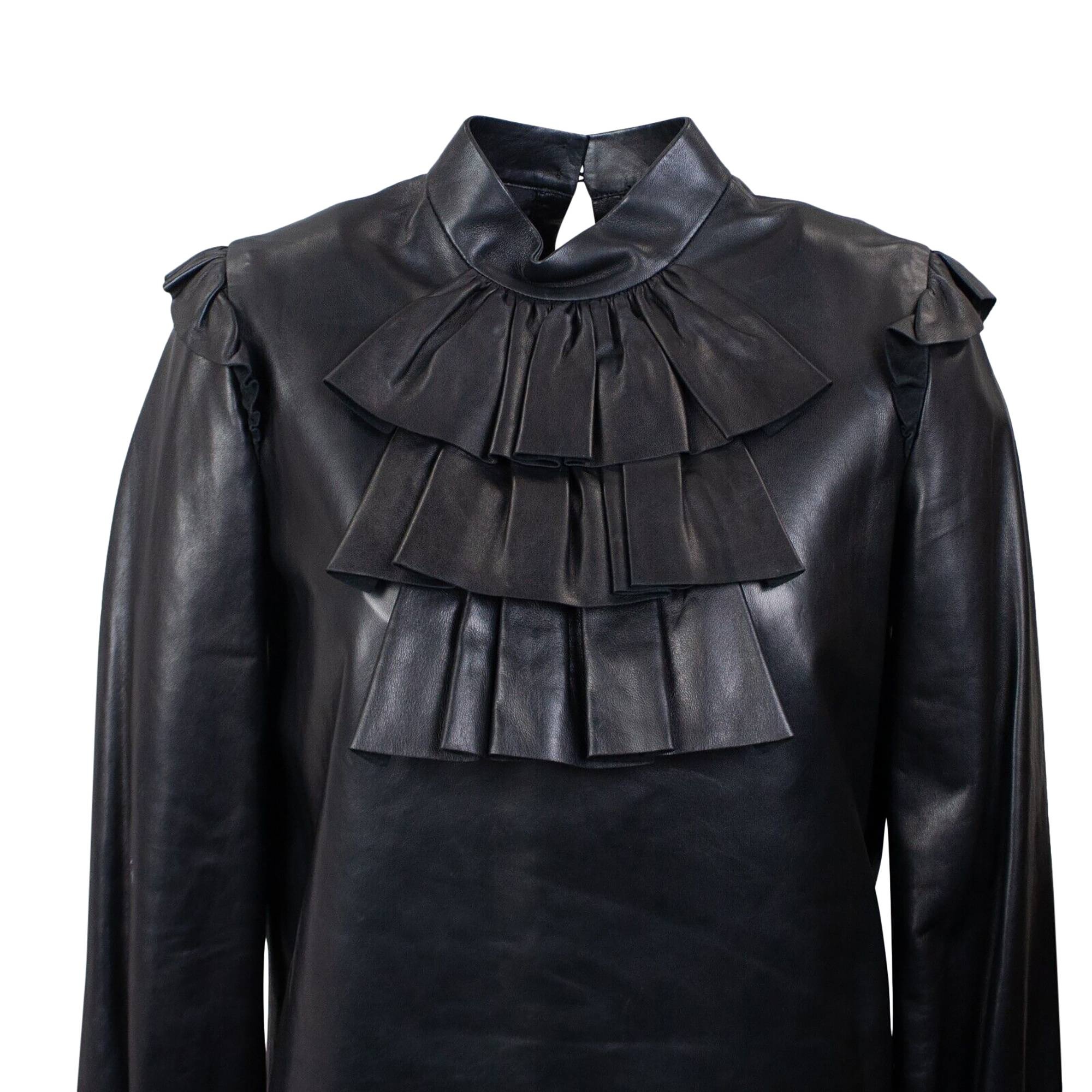 Saint Laurent Leather Ruffled Blouse 'Black' - 3
