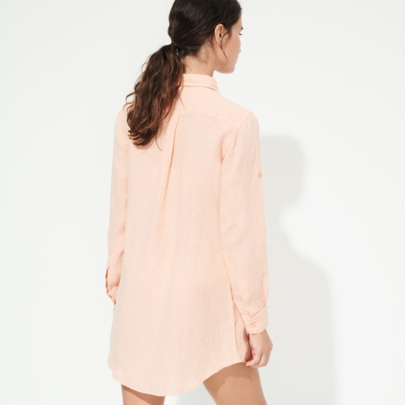 Women Linen Shirt Dress Solid 4