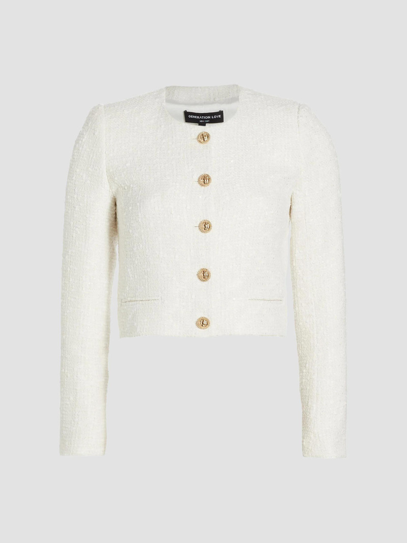 Women's Yoonie Sequin Tweed Jacket - White 1