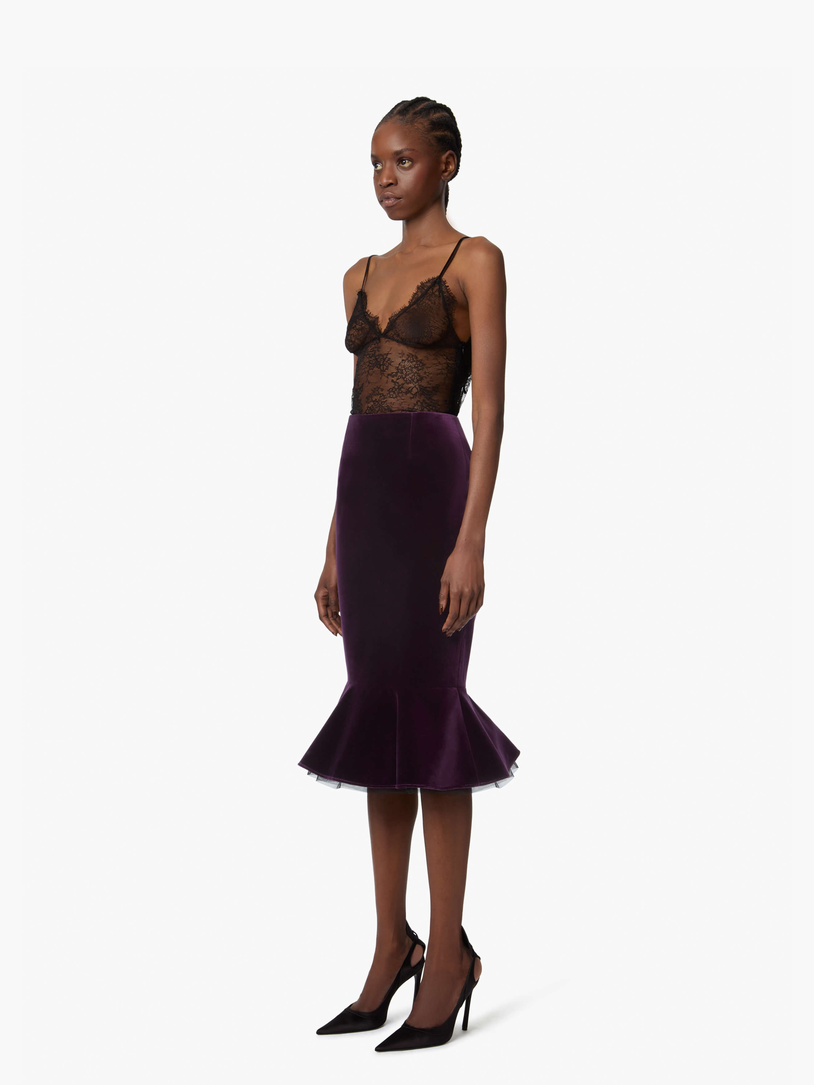 Midi Peplum Velvet Skirt - 2