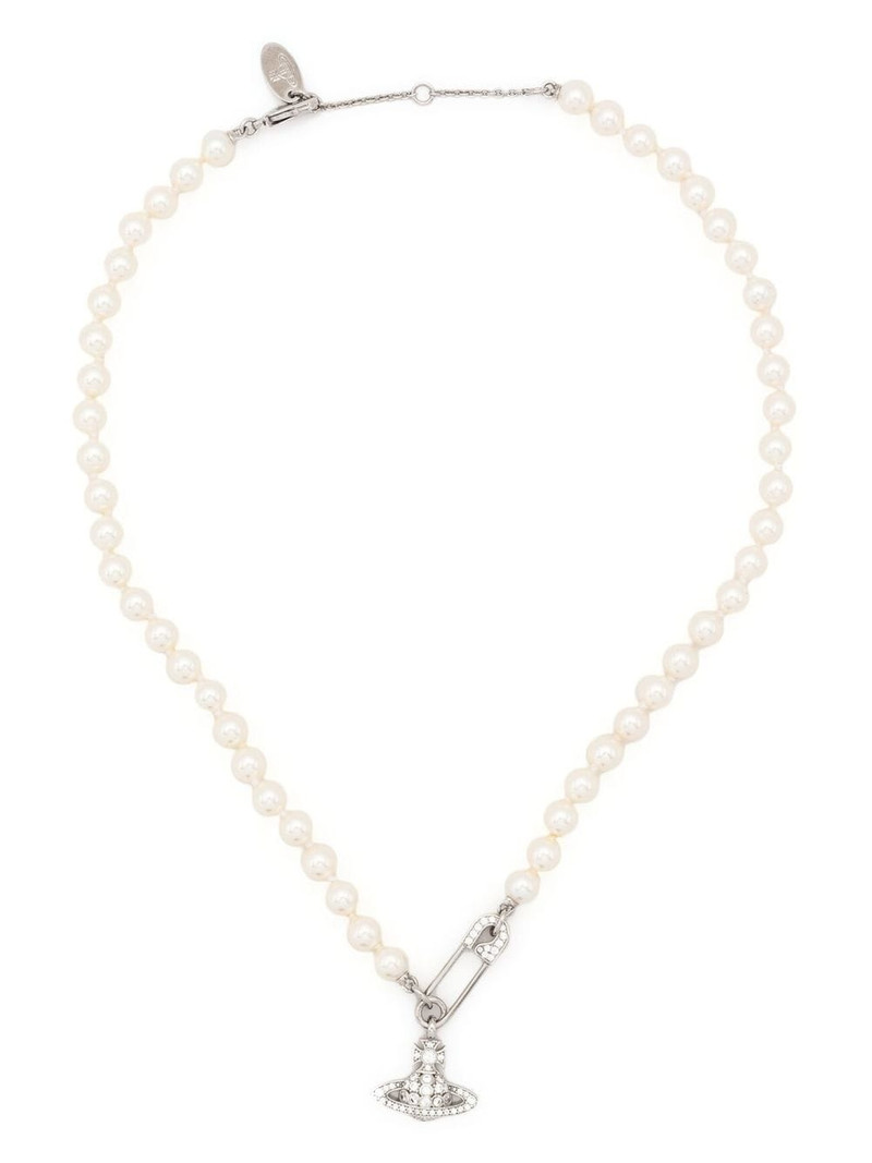 Orb safety-pin pearl necklace 3