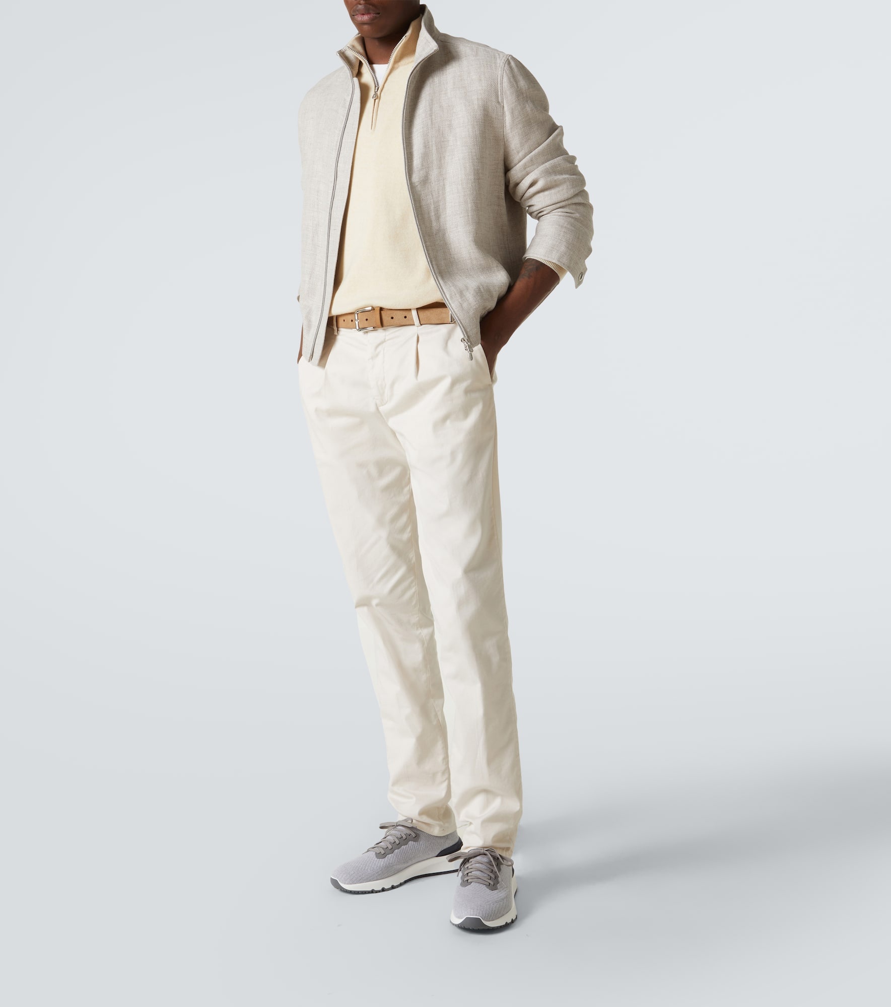 Leather-trimmed knit sneakers - 2