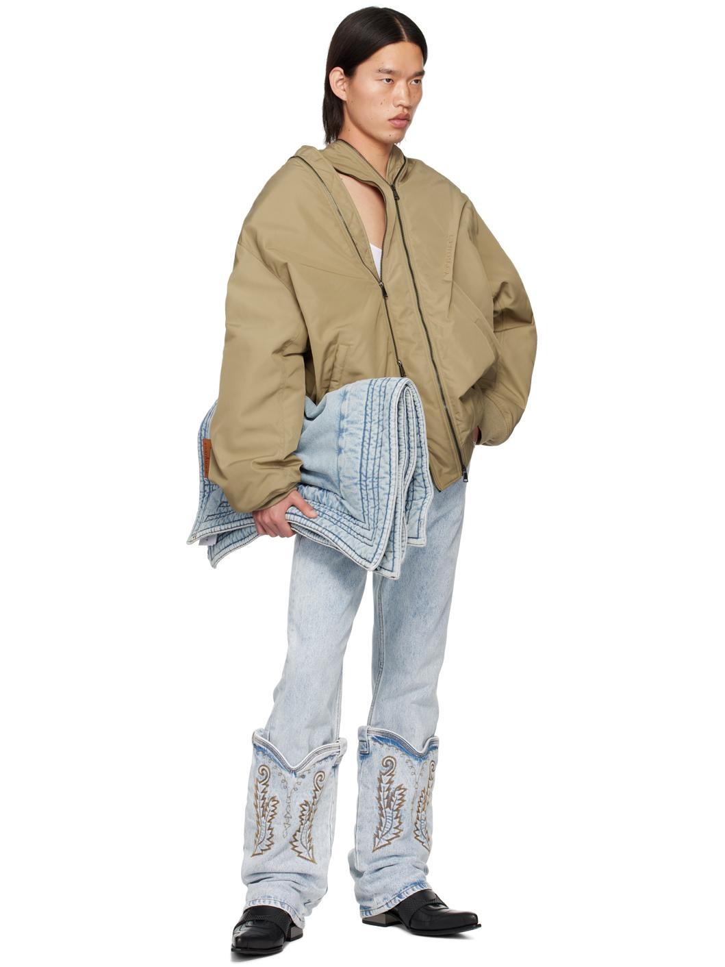 Beige Double Zip Bomber Jacket - 5