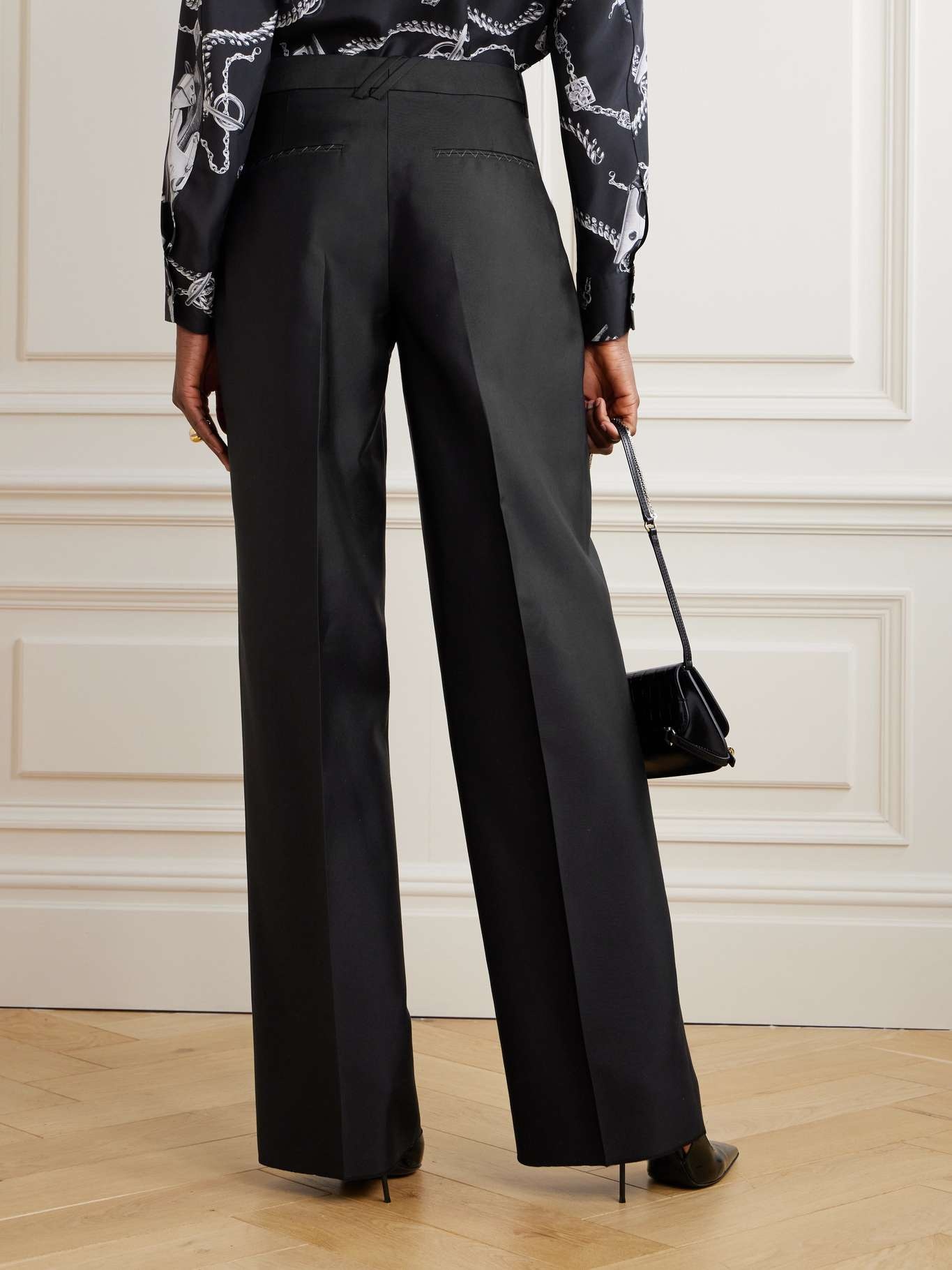 Pleated wool and silk-blend twill wide-leg pants - 4