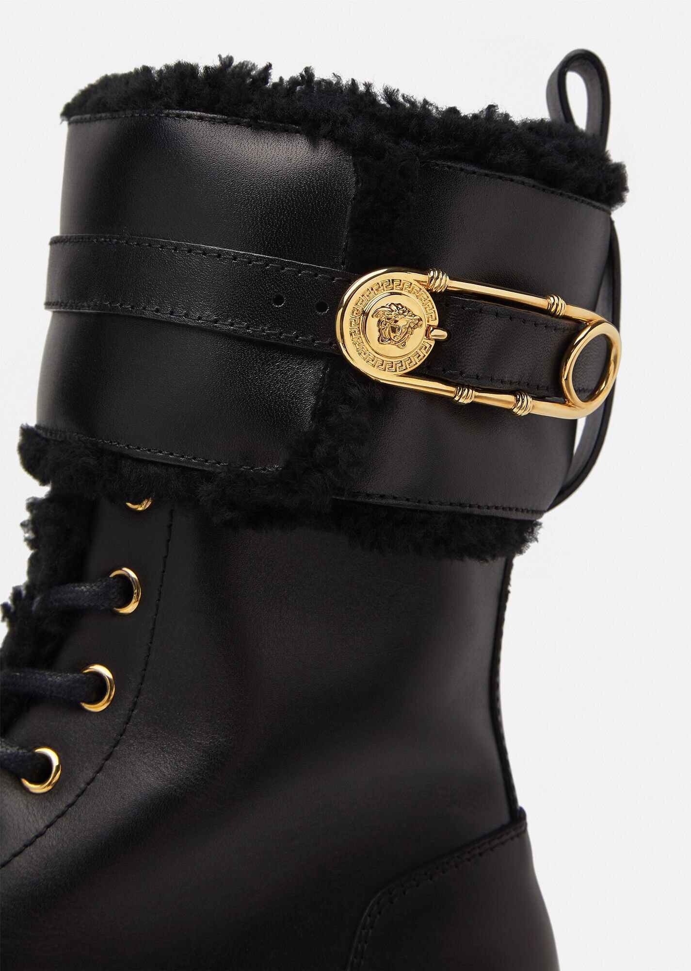 Safety Pin Leather Lace-Up Boots - 3