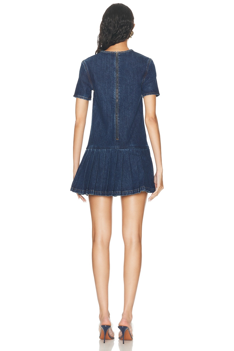 Pleated Denim Mini Dress - 3
