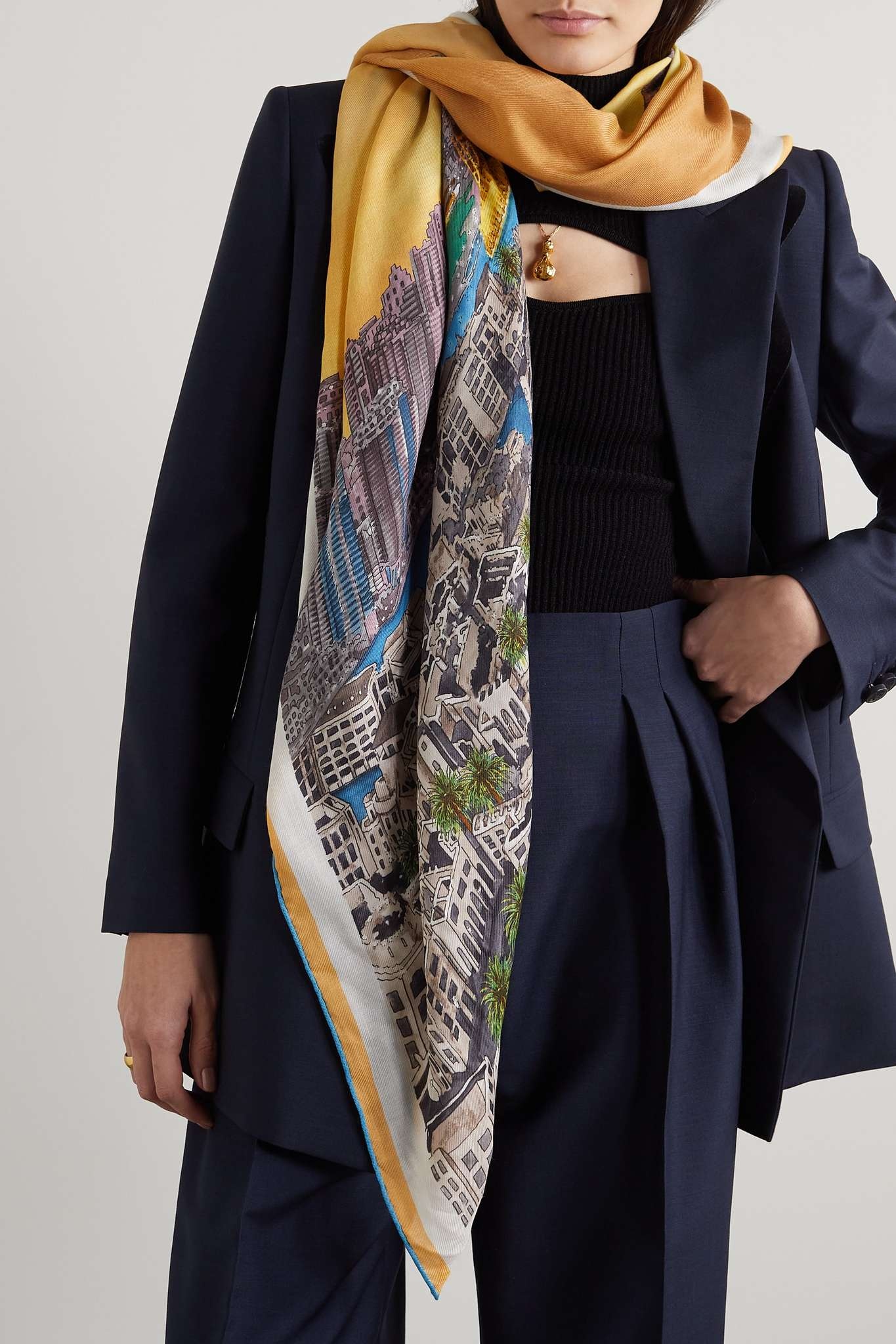 Golden Hour in Dubai printed cashmere and silk-blend scarf - 2