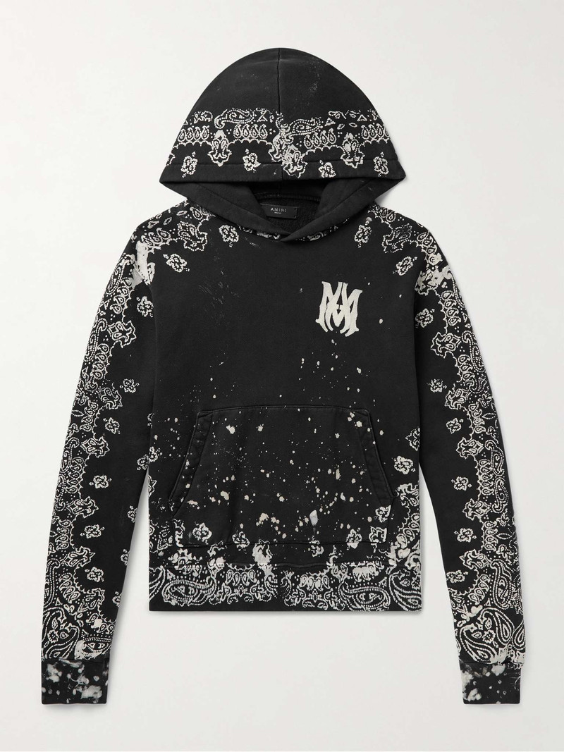 Printed Bleached Cotton-Jersey Hoodie - 1