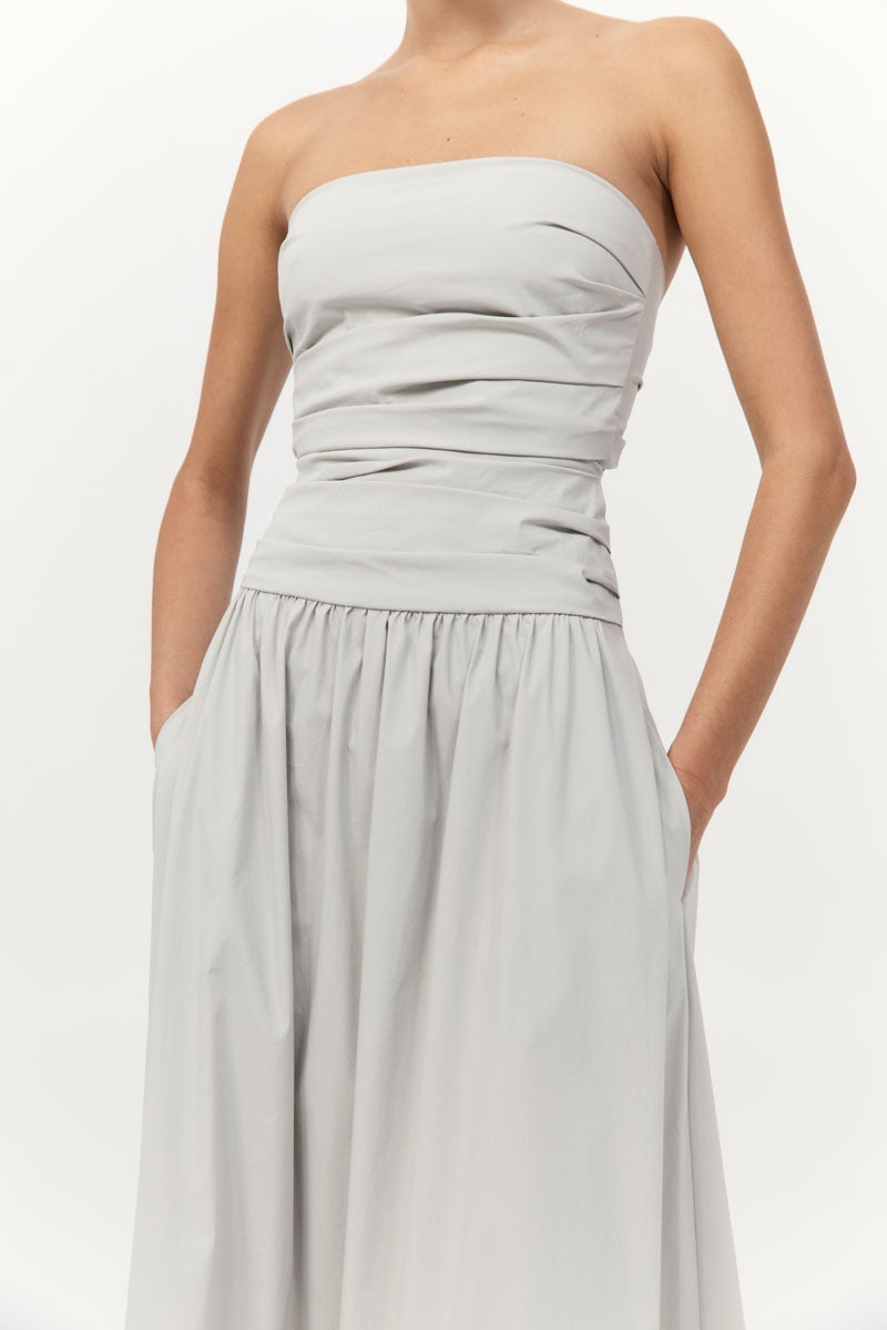 Gathered Strapless Tie Back Dress - Silver - 3
