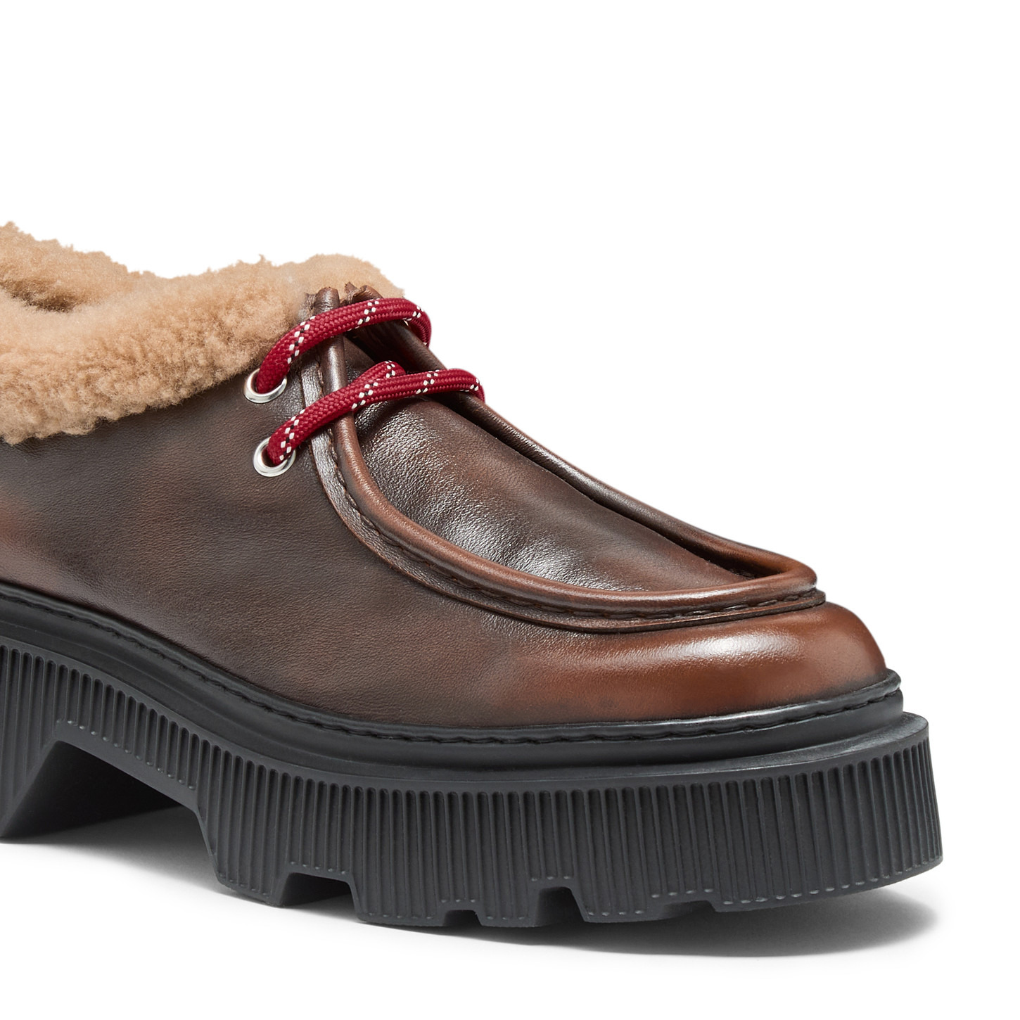 Women's brown leather lace-up with fur - 6