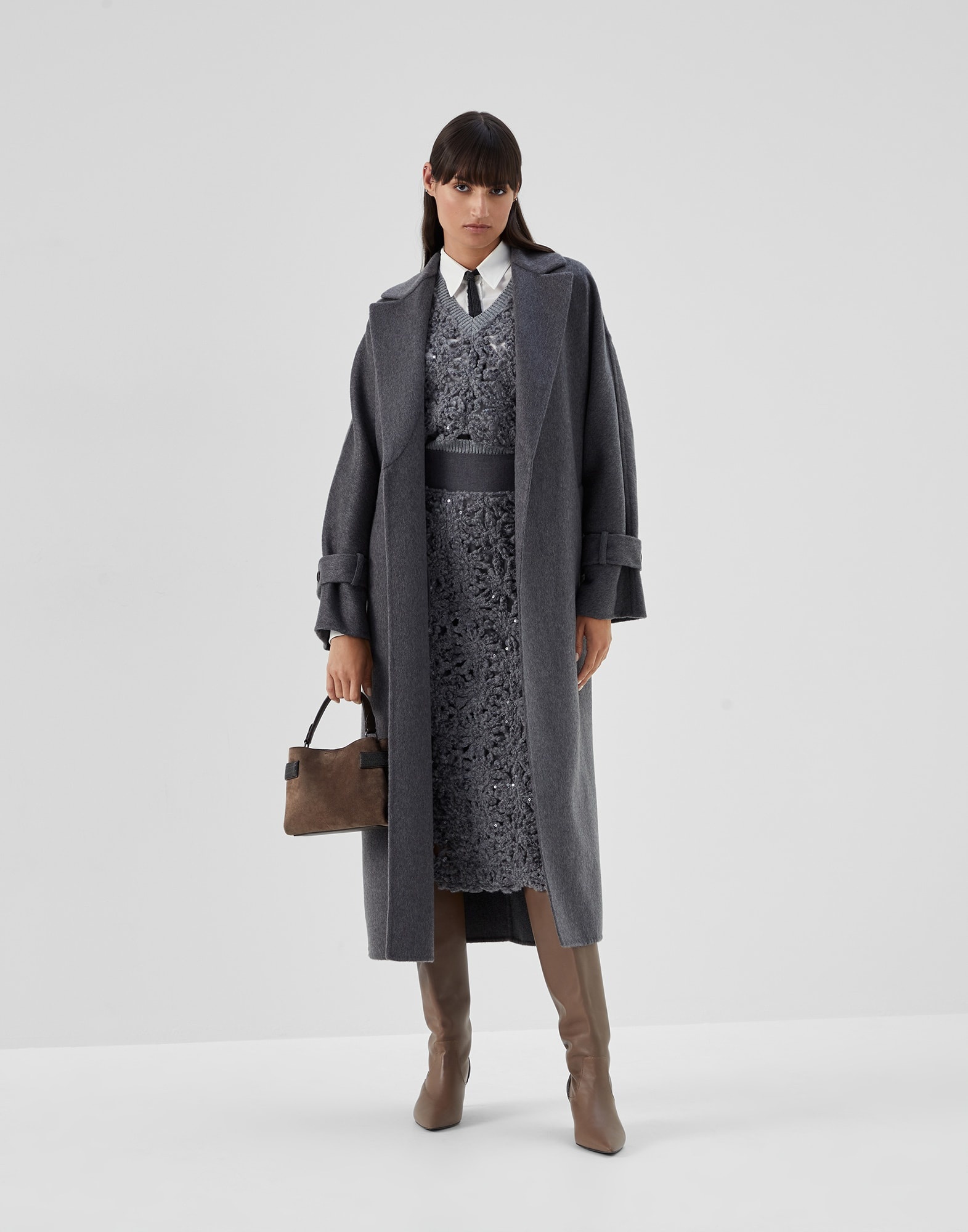 Hand-crafted coat in cashmere double beaver cloth with monili - 5